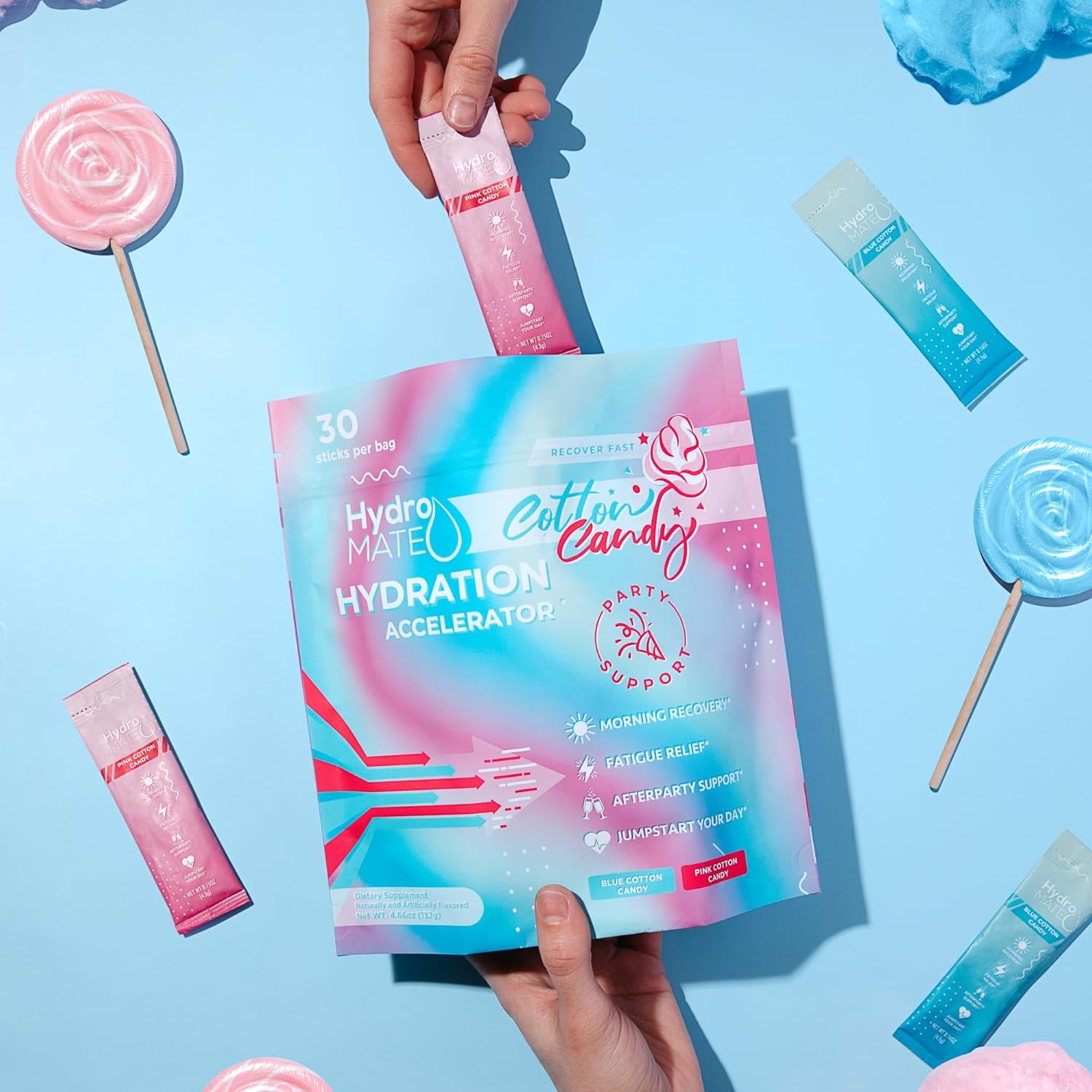 hydromate-electrolytes-powder-sticks---cotton-candy-flavor-16-packets-with-vitamin-c-for-instant-hydration---sugar-free-keto-friendly-electrolyte-support-5