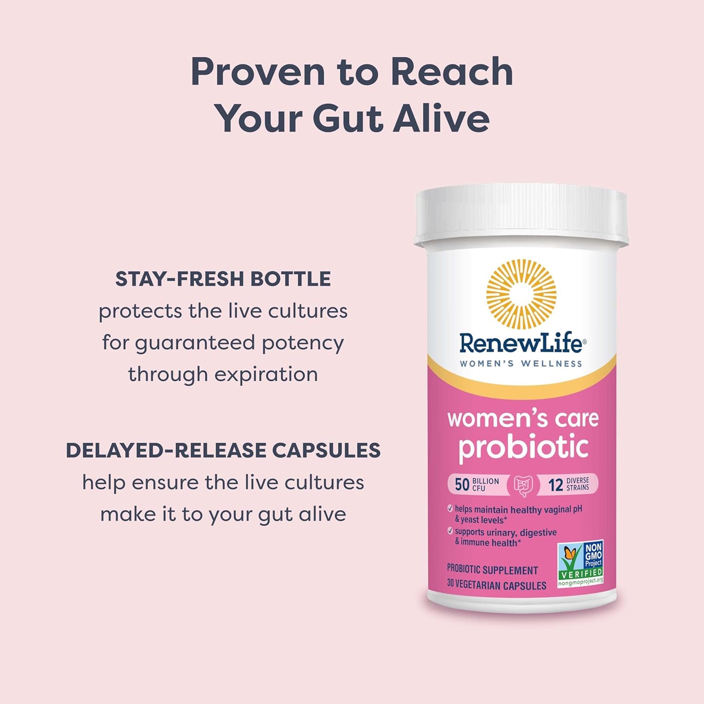 Renew Life Women's Probiotic Capsules - 50 Billion CFU, Supports pH Balance, Vaginal & Urinary Health - L. Rhamnosus GG - 30 Count - Espot.com.au