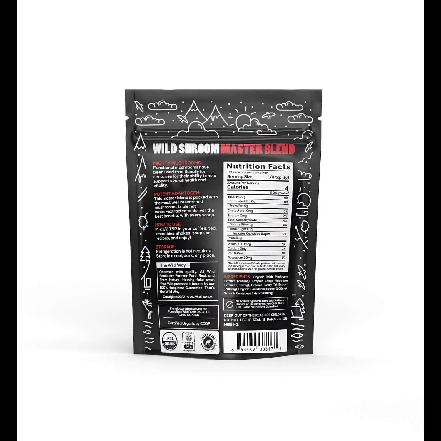 4oz-wild-foods-wild-mushroom-blend-with-reishi-chaga-cordyceps-turkey-tail-and-lions-mane---adaptogenic-stress-reducer-and-nootropic-liquid-blend-for-coffee---mental-clarity-boost-2