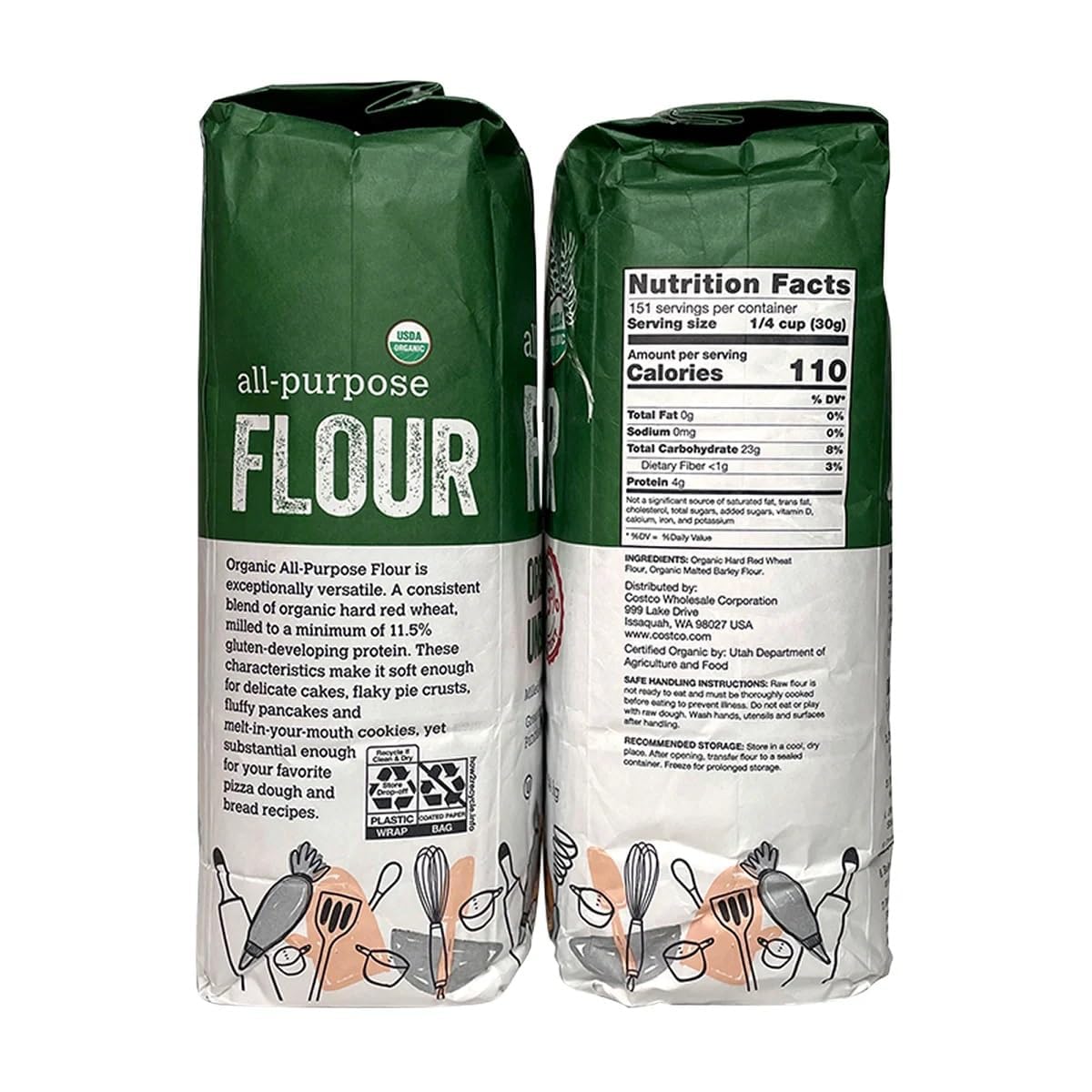 Bulk Pack of 2- 10lb Kirkland Signature Organic Unbleached All Purpose Flour for Baking - Espot.com.au