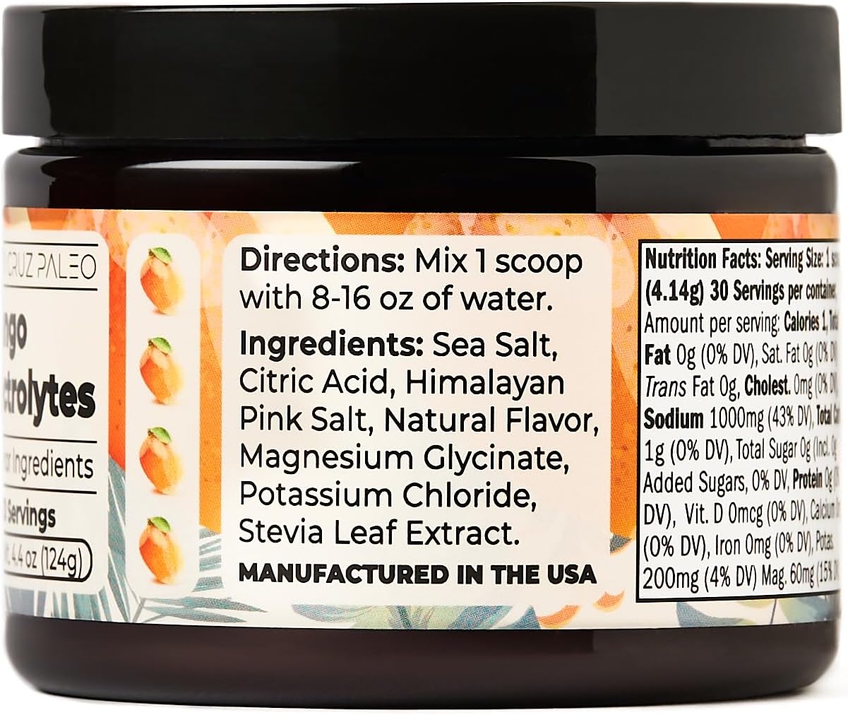 Santa Cruz Mango Electrolyte Powder - Sugar-Free with Himalayan & Sea Salt, Magnesium, Potassium - 30 Servings - Espot.com.au