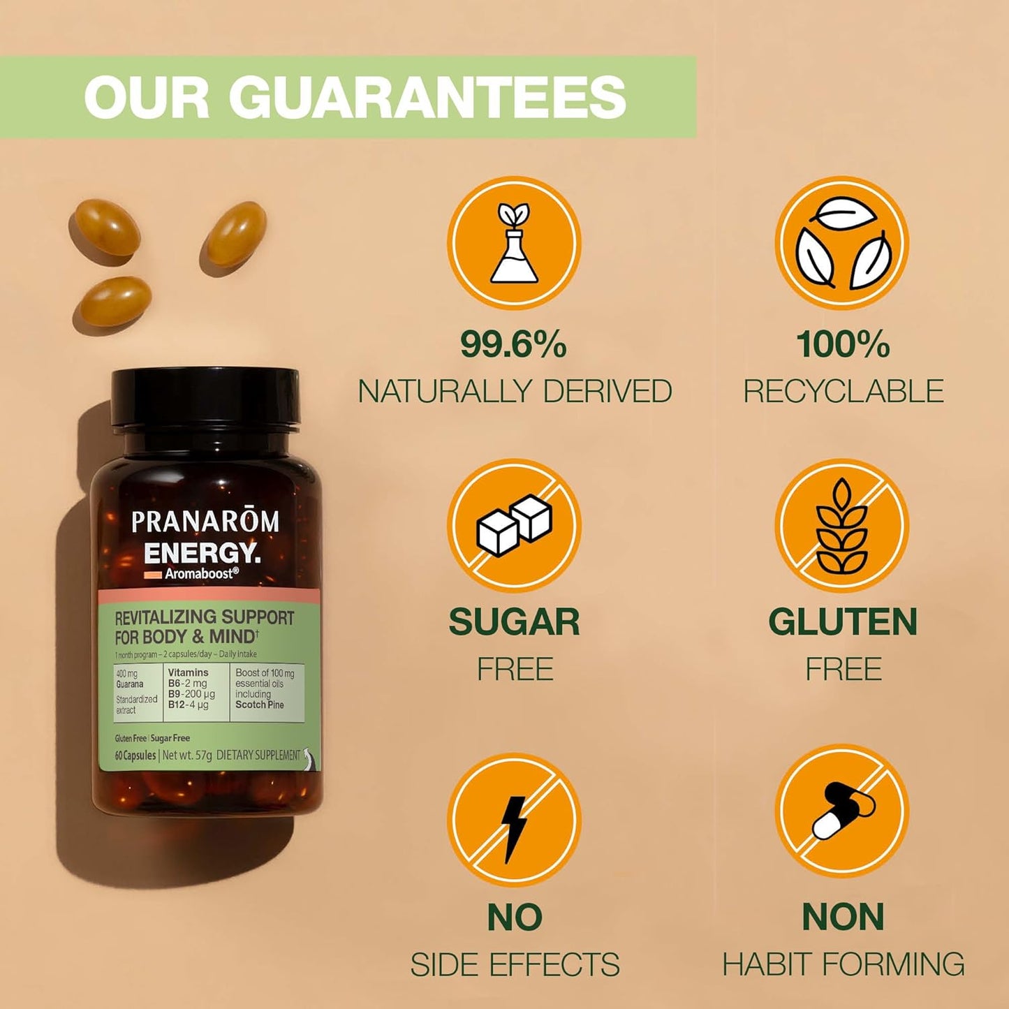 Energy-Boosting Herbal Supplement with Guarana and Pine Essential Oil - 60 Count - Fight Physical and Mental Fatigue - Pranarom Aromaboost Formula - Espot.com.au