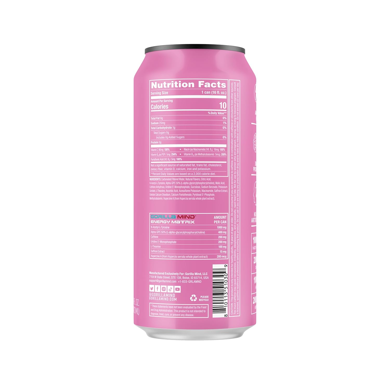 strawberry-candy-gorilla-mind-energy-drink---12-pack-16oz-boost-energy-and-focus-with-n-acetyl-l-tyrosine-alpha-gpc-200mg-caffeine-uridine-saffron-no-sugar-or-artificial-colors-2