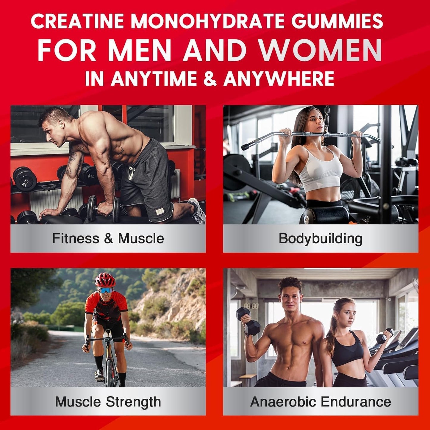 Organic Vegan Creatine Gummies with Taurine & Vitamins - 5000mg Pre-Workout for Maximum Strength, Muscle, Energy & Focus - Men & Women - 60 Count - Espot.com.au