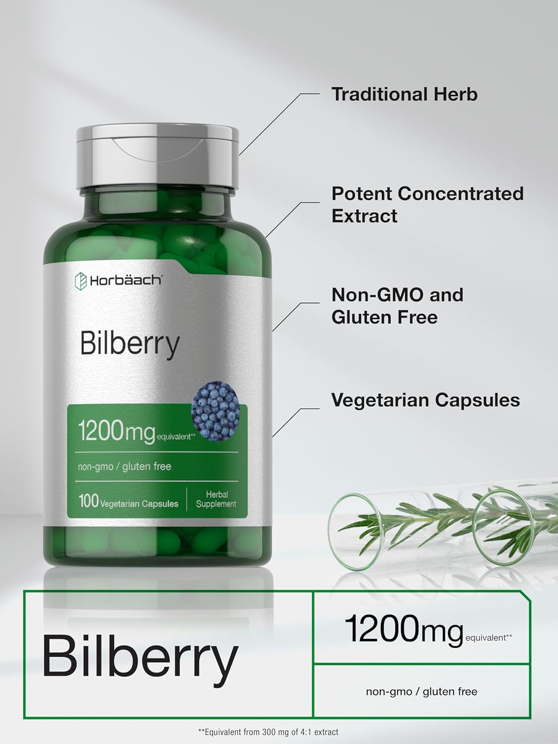 1200mg Bilberry Fruit Extract Capsules - 100 Count | Vegetarian, Non-GMO, Gluten Free Supplement by Horbäach - Espot.com.au