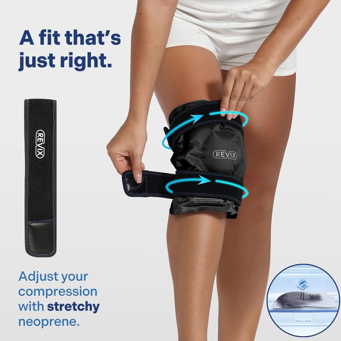 REVIX Reusable Knee Ice Pack Wrap for Muscle Ache - Cold Compress Therapy for Knee Discomfort, Post-Workout Recovery - Soft Plush Lining - Black - Espot.com.au