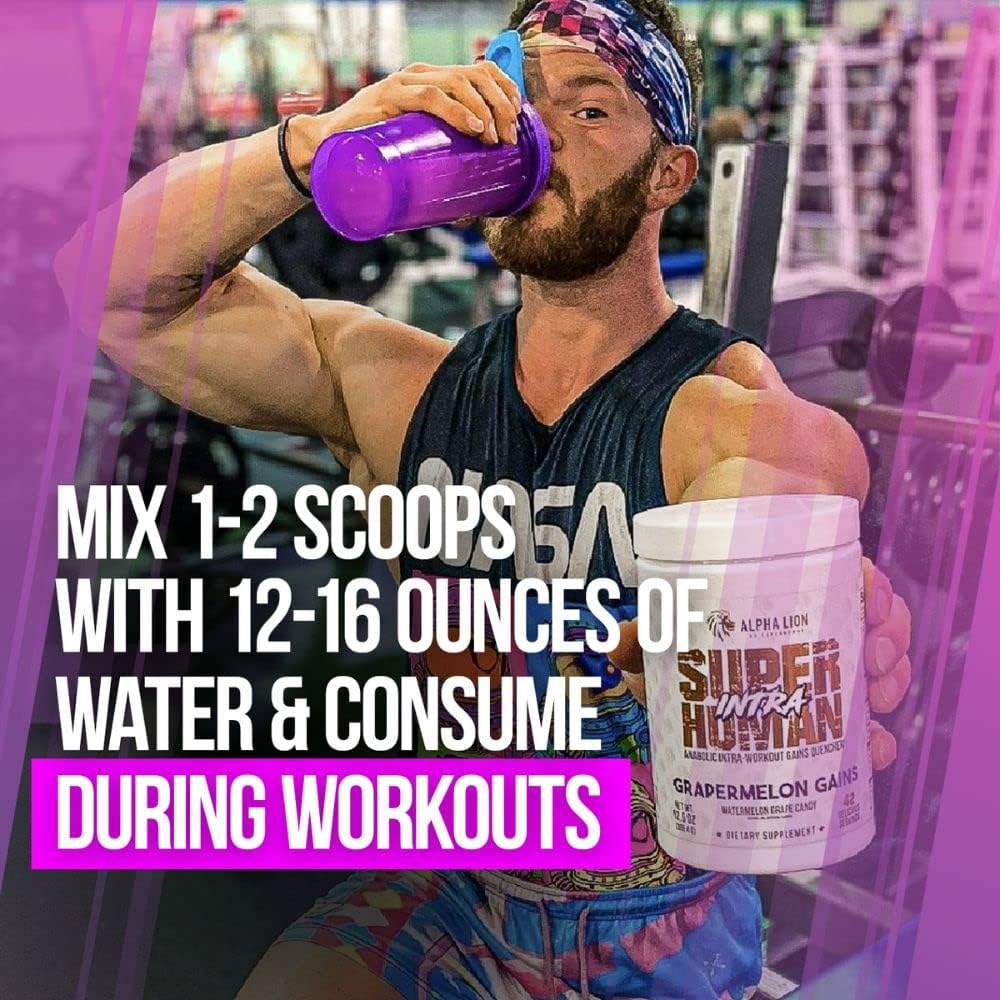 Superhuman Intra Workout Powder with Amino Acids, BCAA, Electrolytes & Hydration Mix - Watermelon Grape Candy Flavor for Muscle Recovery (42 Servings) - Espot.com.au