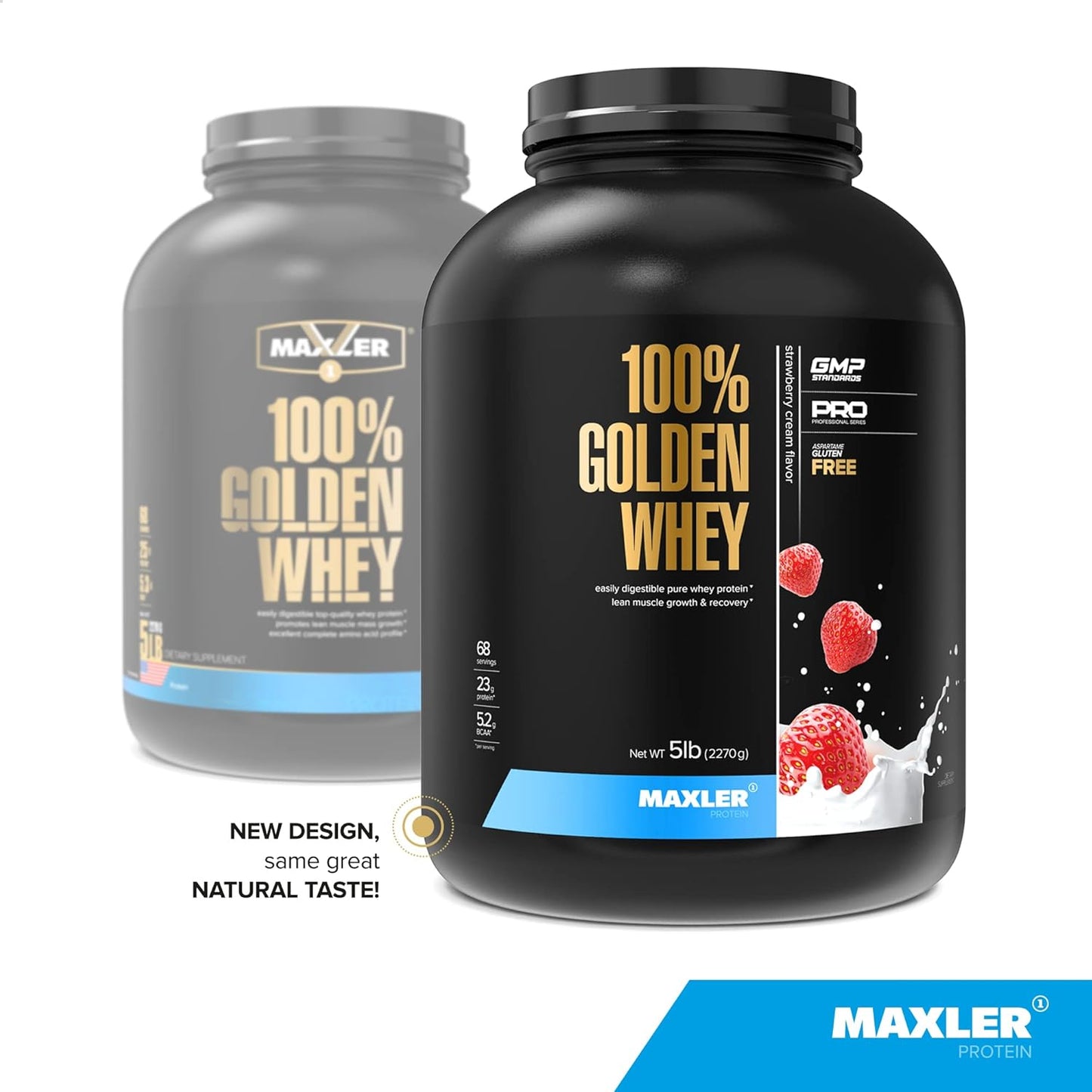 maxler-strawberry-cream-golden-whey-protein-powder---23g-per-serving---fast-absorbing-blend-for-pre-post-intra-workout---5-lbs-pack-2