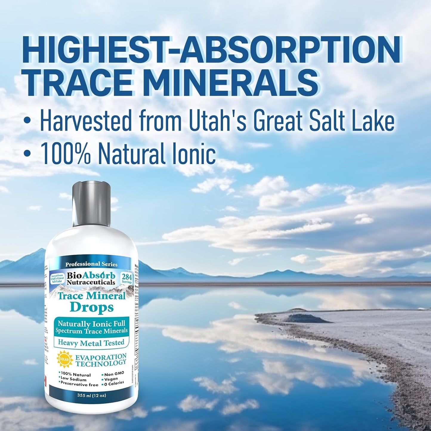 Organic Bio Absorb Trace Mineral Drops with Ionic Magnesium - Heavy Metal Tested from Utah's GSL Sea Water - 284 Servings (12 oz) - Espot.com.au