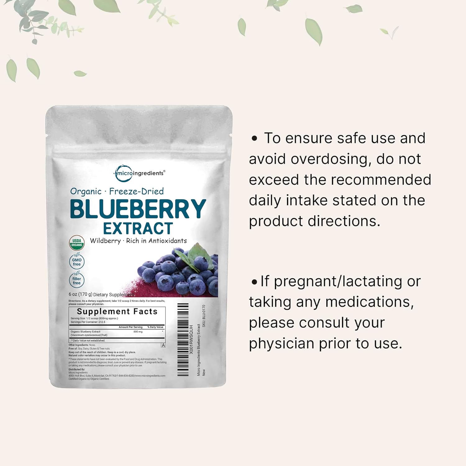 Organic Blueberry Extract Powder - 10oz | 100% Natural Fruit Powder | Freeze-Dried Wild Blueberries | No Sugar or Additives | Ideal for Drinks, Smoothies, Beverages | Non-GMO & Vegan - Micro Ingredients - Espot.com.au