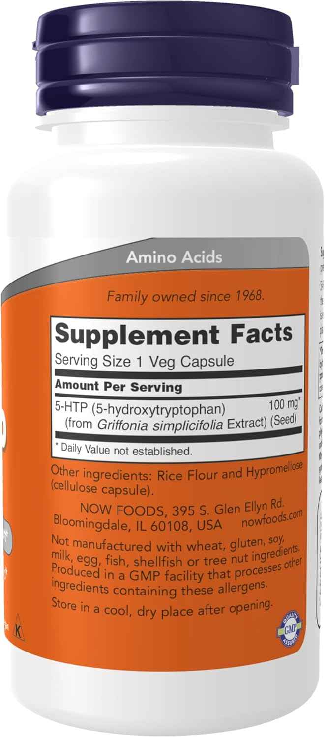 5-HTP (5-hydroxytryptophan) 100 mg Supplement for Neurotransmitter Support - 60 Veg Capsules by NOW Foods