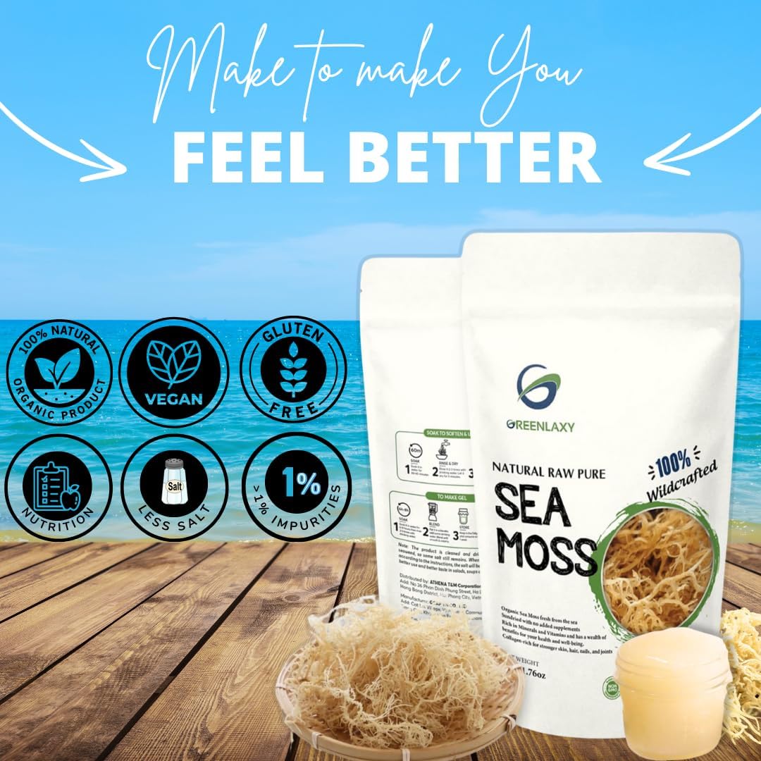 Organic Sea Moss Raw - 100% Wildcrafted, Sun Dried, Non GMO | Makes 30-40 oz Gel | Boosts Immune System, Skin Health, Vitamin Supplements | 50g - Espot.com.au