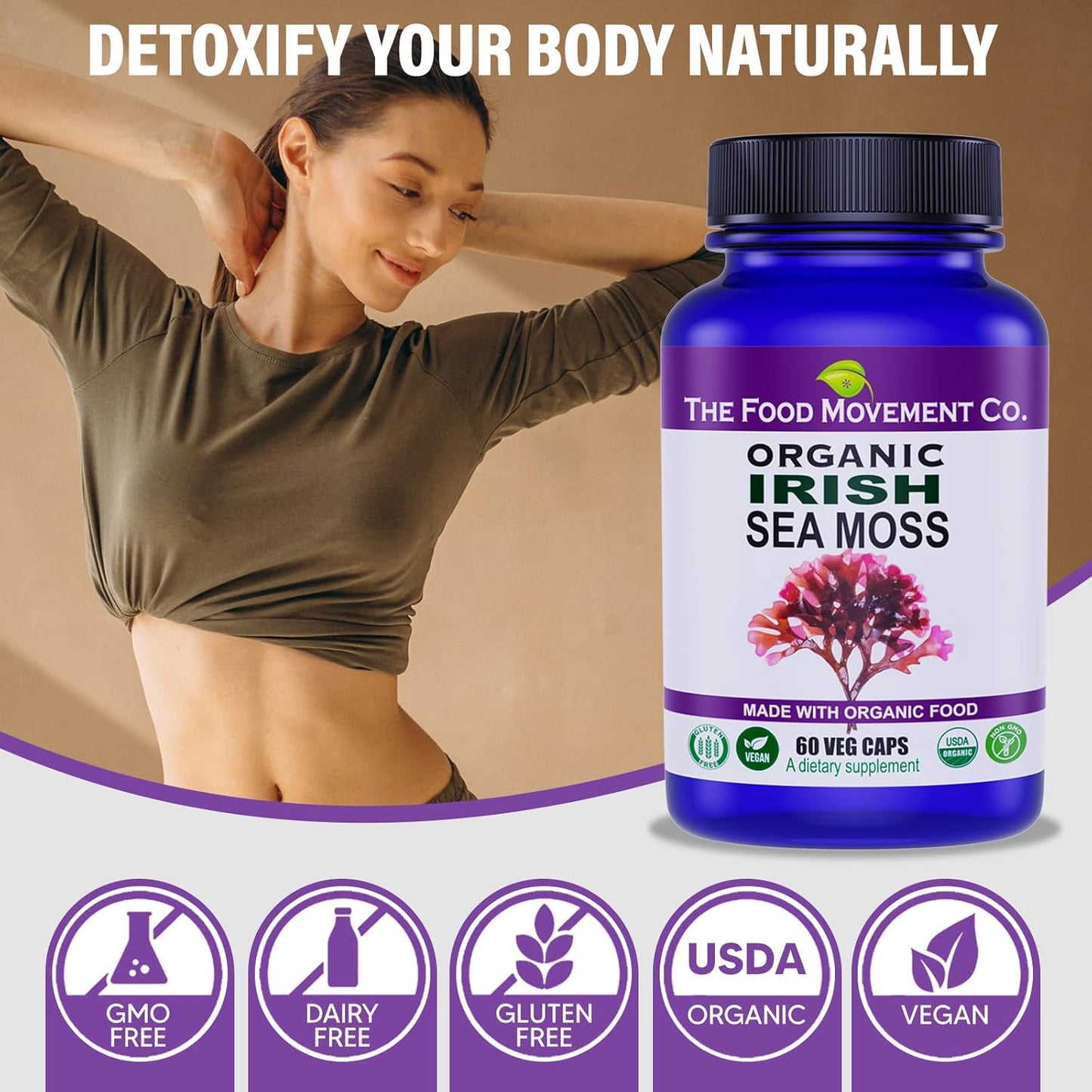 Organic Irish Sea Moss Capsules with Over 70 Trace Minerals for Digestion and Immune Support - Espot.com.au