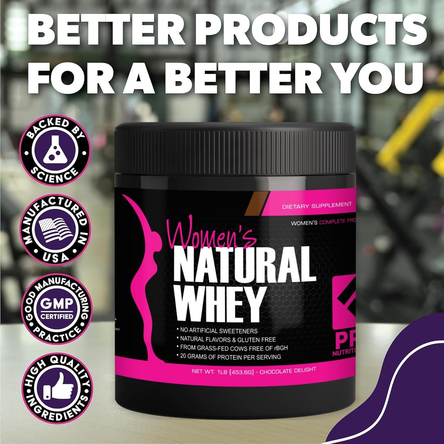 Chocolate Delight Whey Protein Powder for Women - Supports Lean Muscle Mass - Low Carb - Gluten Free - Grass Fed and Rbgh Hormone Free - 1 Lb - Espot.com.au