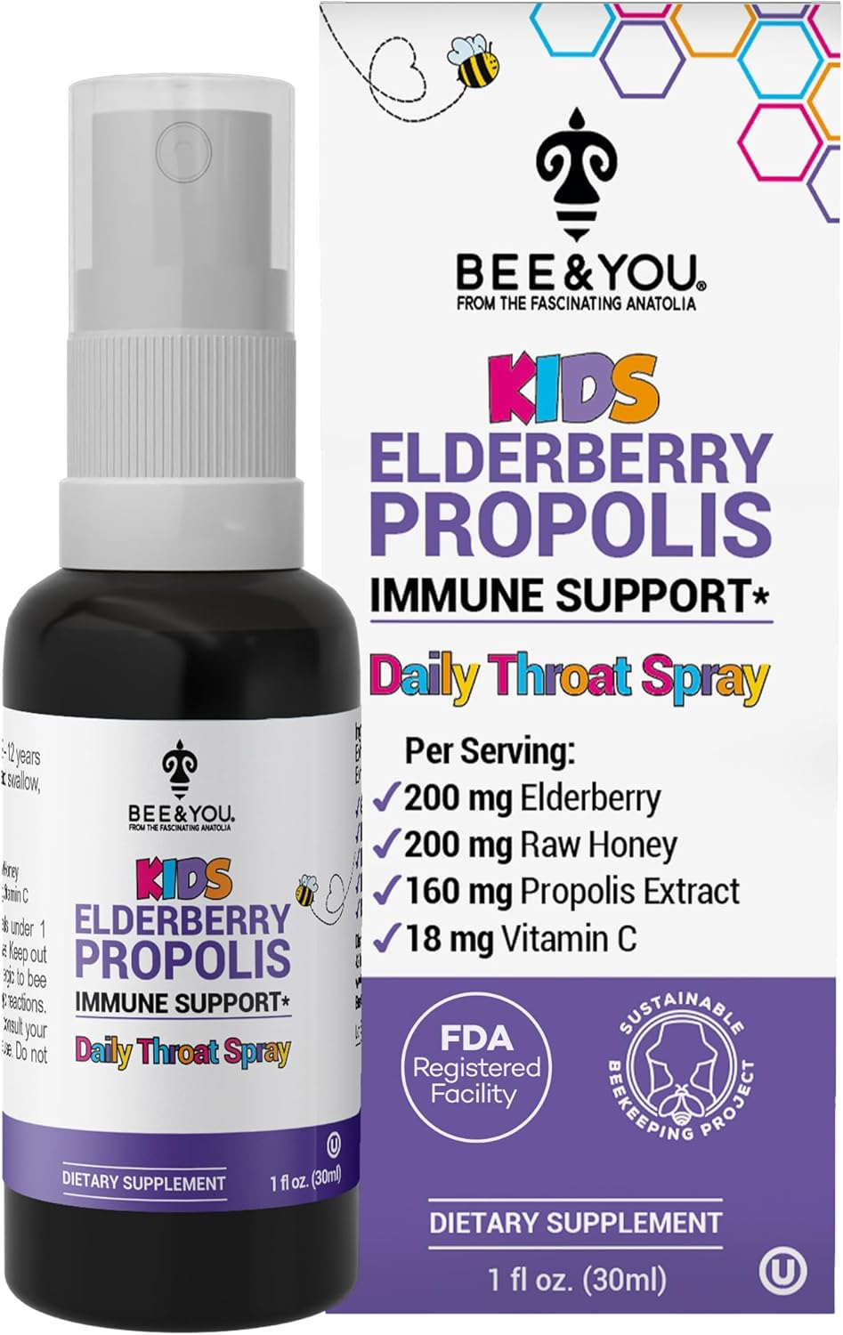 bee-you-kids-immune-support-throat-spray---elderberry-raw-honey-propolis-vitamin-c---strawberry-juice-antioxidants---sore-throat-relief---1-fl-oz-1