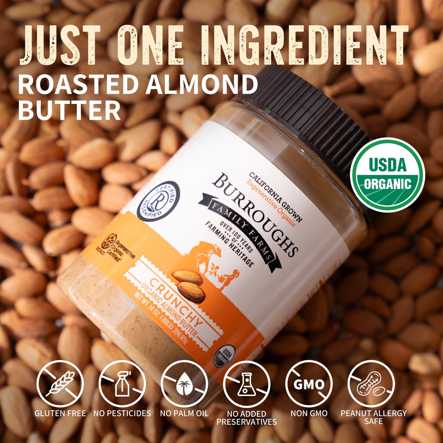 organic-crunchy-almond-butter-14-oz---regenerative-organic-certified-farm---high-antioxidants-vitamin-b---gluten-free-non-gmo-vegan---almond-nut-butter-3