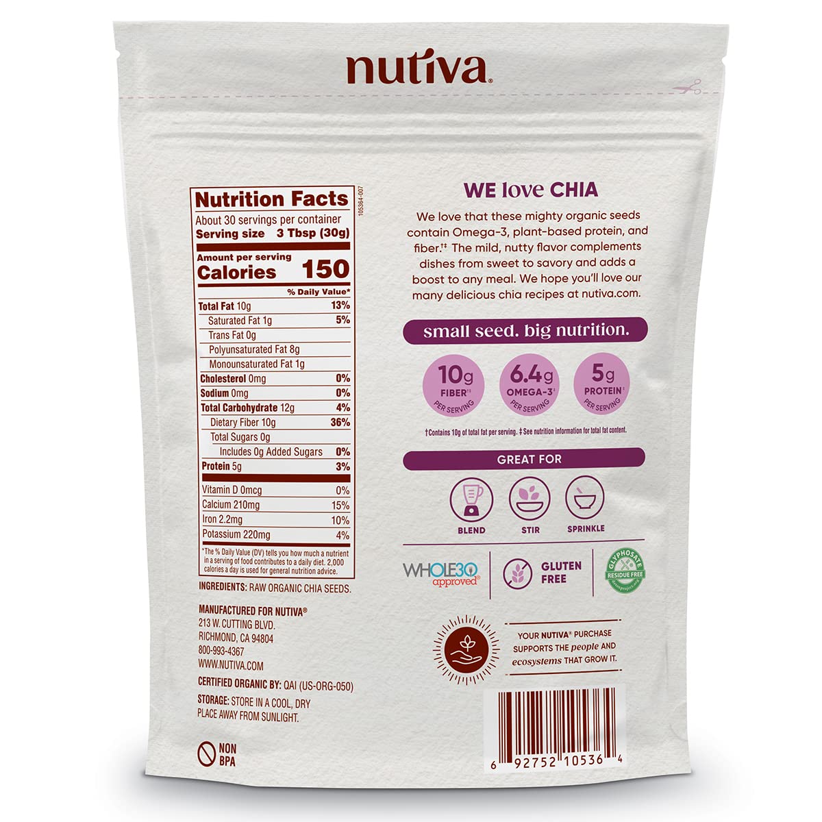 Organic Raw Black Chia Seeds 32 Oz - USDA Organic, Non-GMO, Whole 30 Approved - Vegan & Keto-Friendly - Nutrient-Dense Superfood for Salads, Yogurt, Smoothies - High Protein & Fiber Content - Espot.com.au