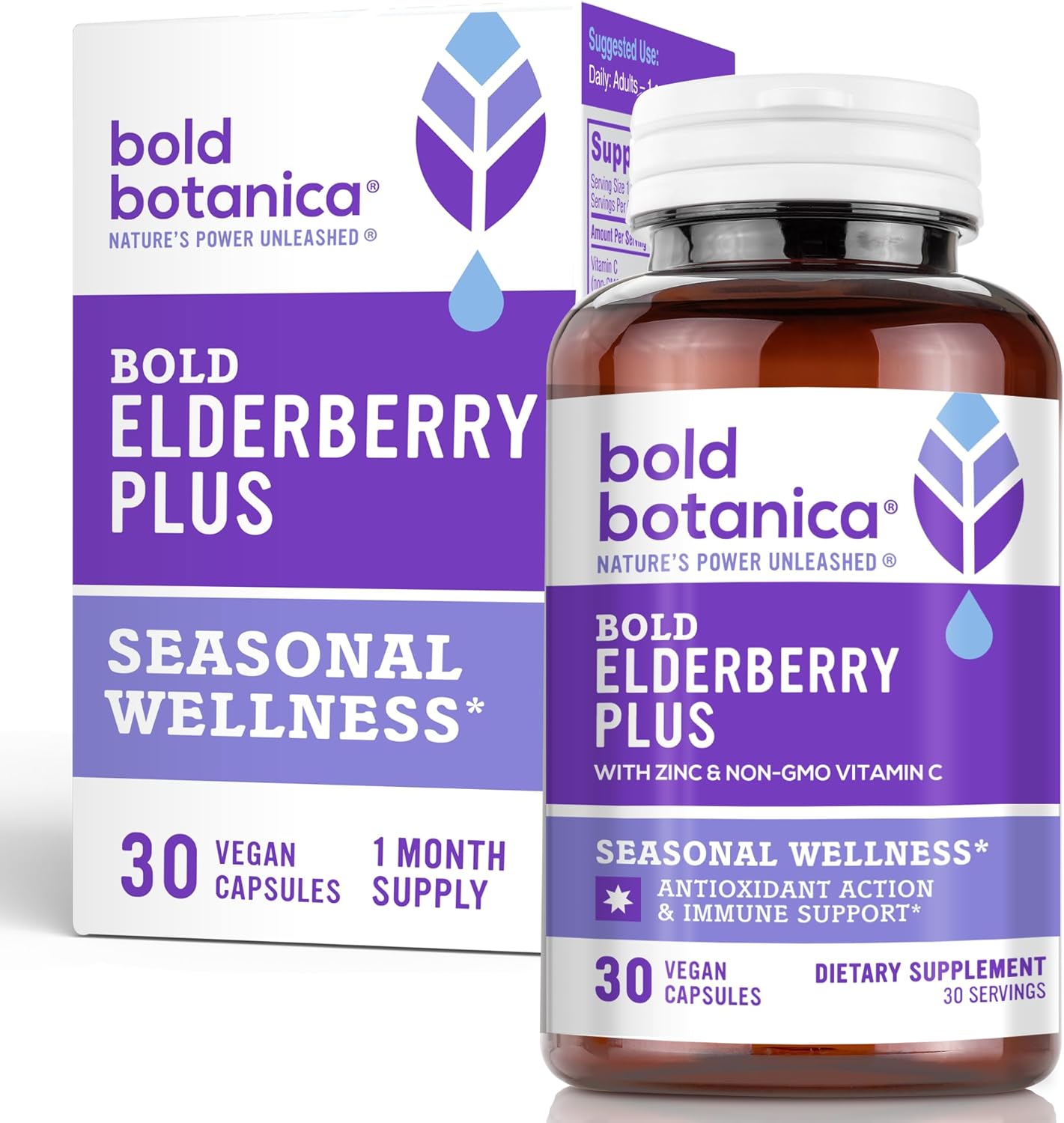 Elderberry Plus Capsules with Zinc & Vitamin C - 65x Concentrated Extract for Immune Support - Non-GMO, 30 Vegan Capsules for Wellness - Espot.com.au