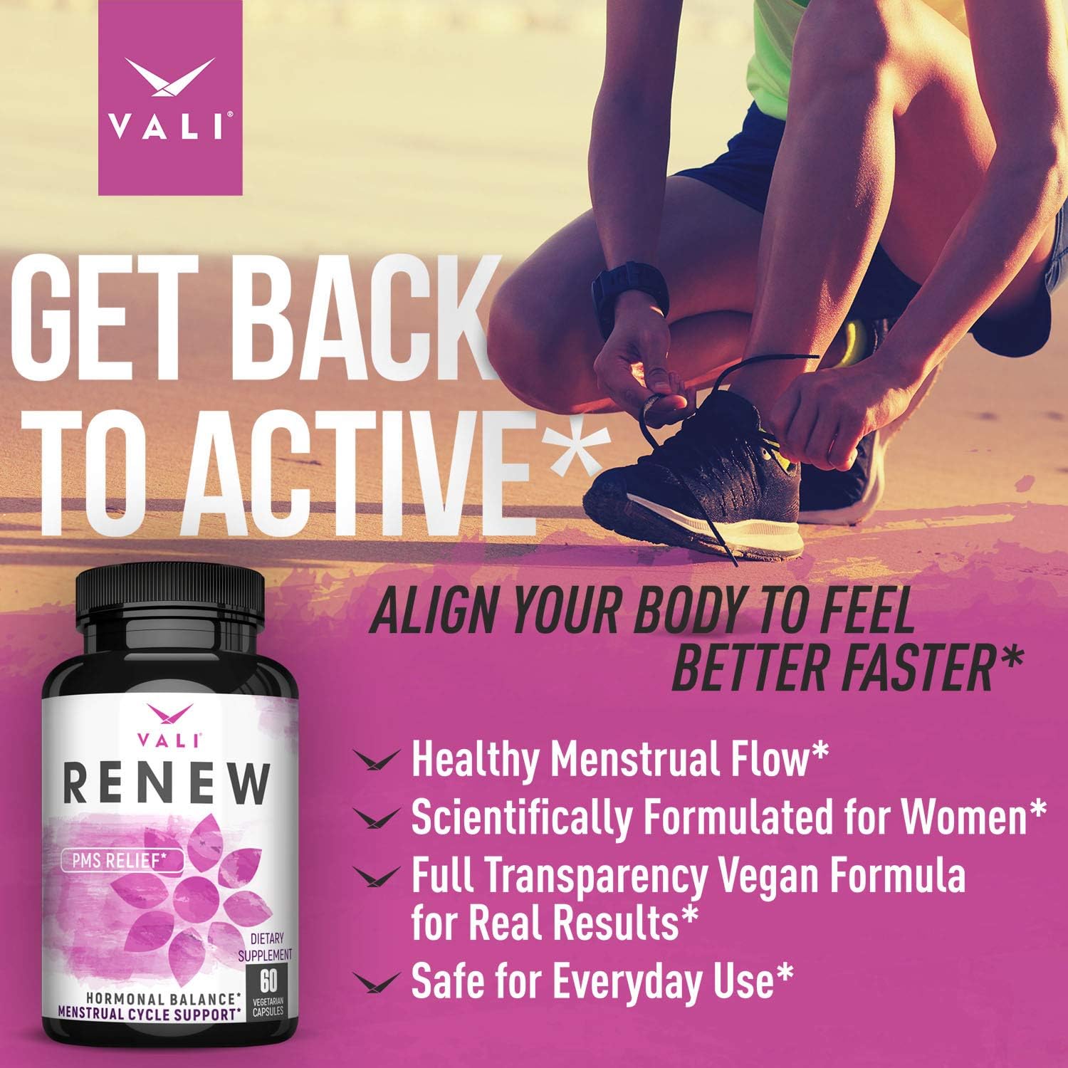 VALI Renew PMS Relief Supplement - Herbal Formula for Women's Menstrual Cycle Support - 60 Veggie Capsules for Cramps, Mood & Hormone Balance - Espot.com.au