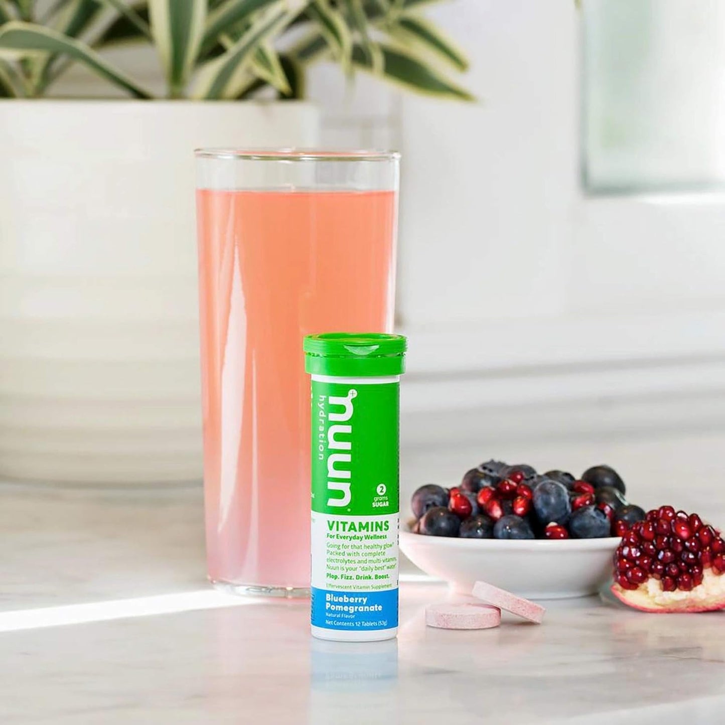 Nuun Hydration Vitamins Electrolyte Tablets, Blueberry Pomegranate Flavor - 5 Essential Electrolytes with Vitamins A, B6, C, D, E, Magnesium - Vegan & Non-GMO - 8 Pack (96 Servings) - Espot.com.au