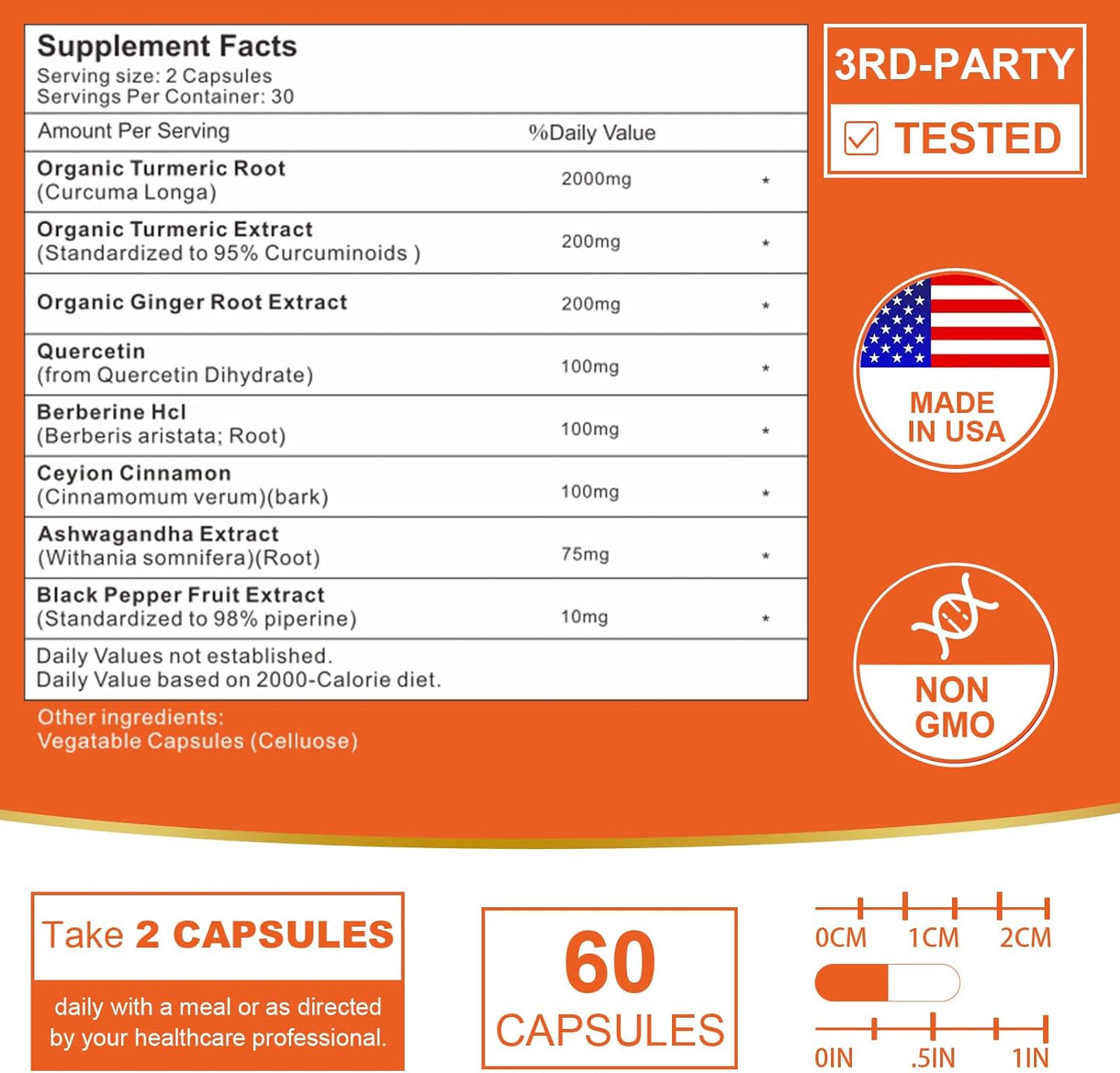 2200mg Liposomal Turmeric Curcumin Supplement with Black Pepper & Ginger - Joint Support - 95% Curcumin Extract - 60 Capsules - Espot.com.au