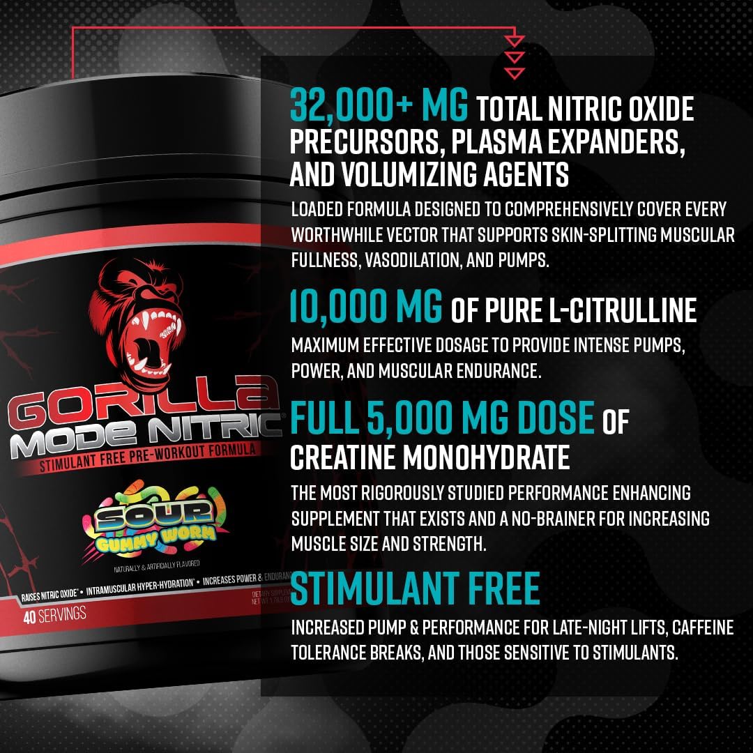gorilla-mind-nitric-upgraded-stimulant-free-pre-workout---blackberry-lemonade-flavor---enhanced-vasodilation-and-power-for-massive-pumps---780g-4
