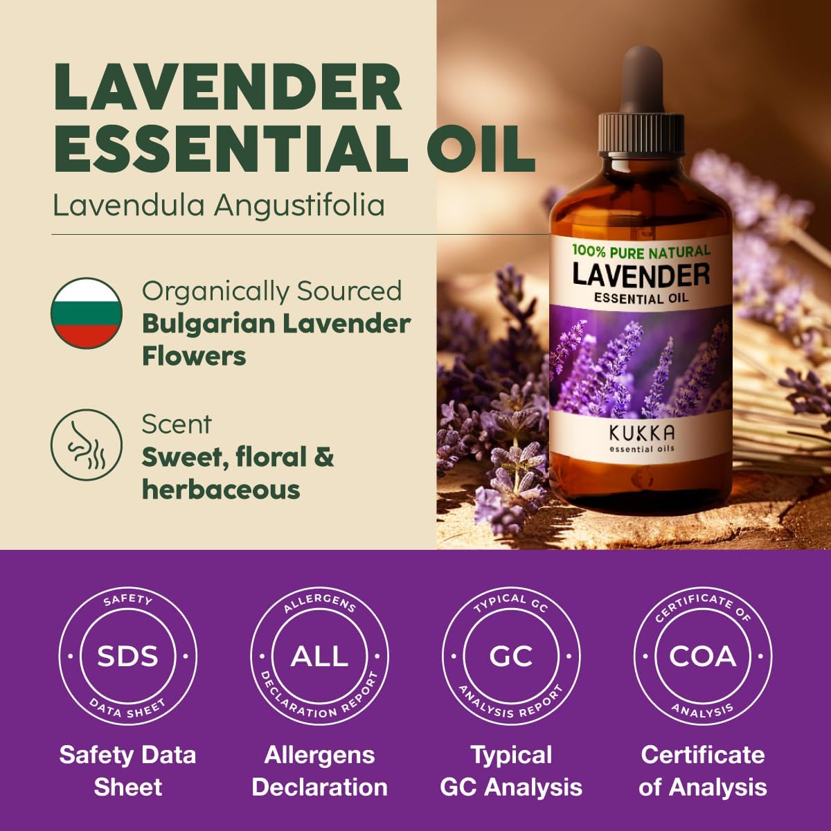 4oz KUKKA Lavender Essential Oil for Skin & Hair - 100% Pure Natural Oil for Diffuser, Aromatherapy, DIY Soap Making - Calming Relaxation & Body Scent - Espot.com.au