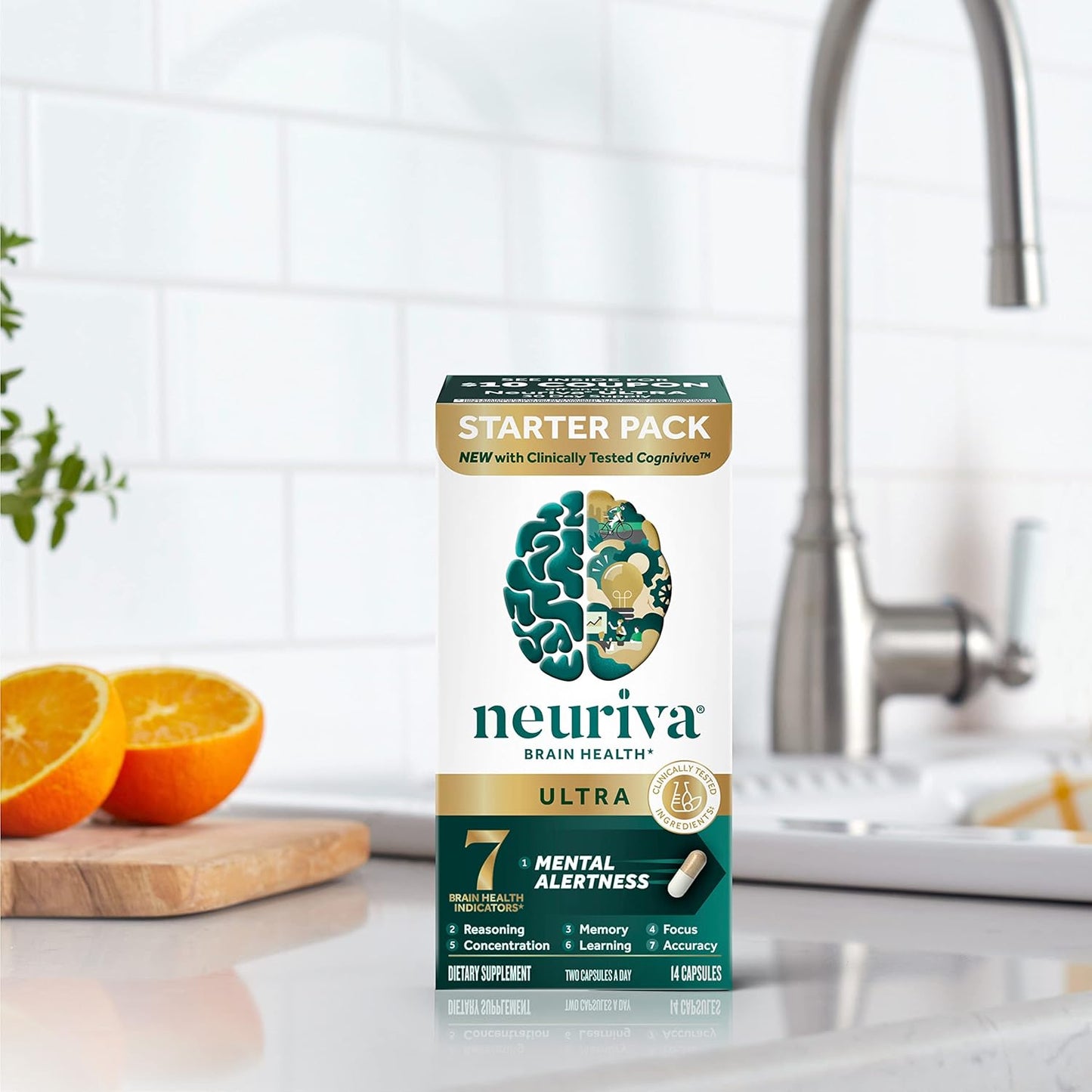 NEURIVA Ultra Decaffeinated Brain Supplement for Mental Alertness, Memory & Focus - Clinically Tested Nootropic with Cognivive, Neurofactor, Phosphatidylserine, Vitamins B6 & B12 - 14ct Capsules - Espot.com.au