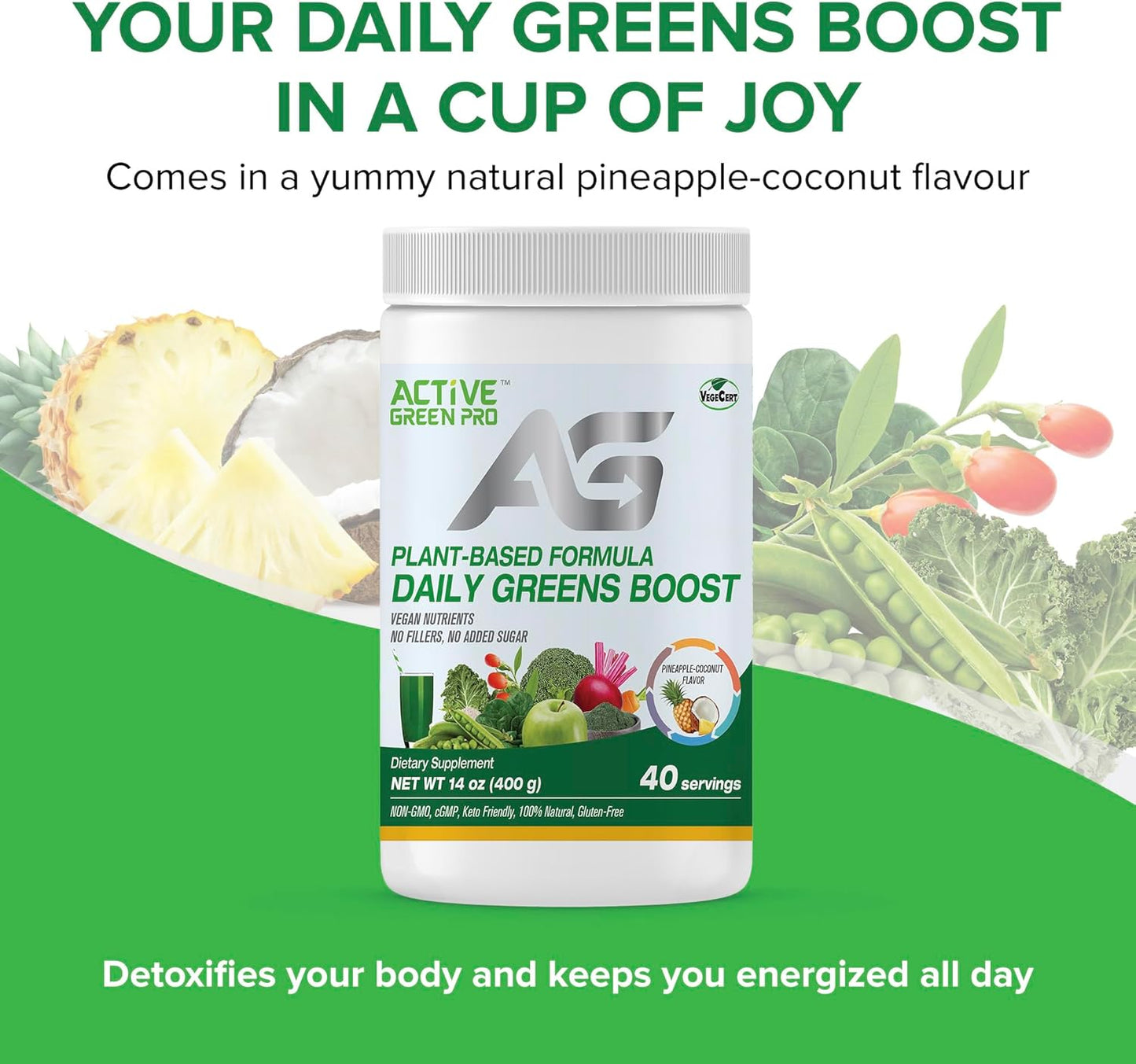 Green Superfoods Powder with 14 Different Greens - Packed with Antioxidants, Fiber, Vitamins, and Minerals for Daily Health and Detox - Active Green Pro Formula - Espot.com.au