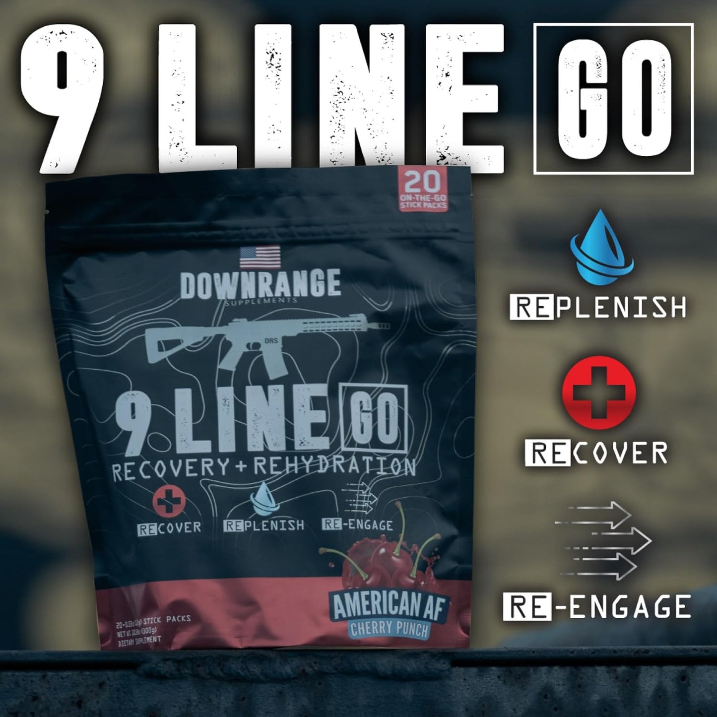 downrange-supplements-9-line-go-recovery-powder-packets---electrolytes-amino-acids-coconut-water---cherry-punch-flavor---muscle-recovery-energy-boost-hydration---20-sticks-2
