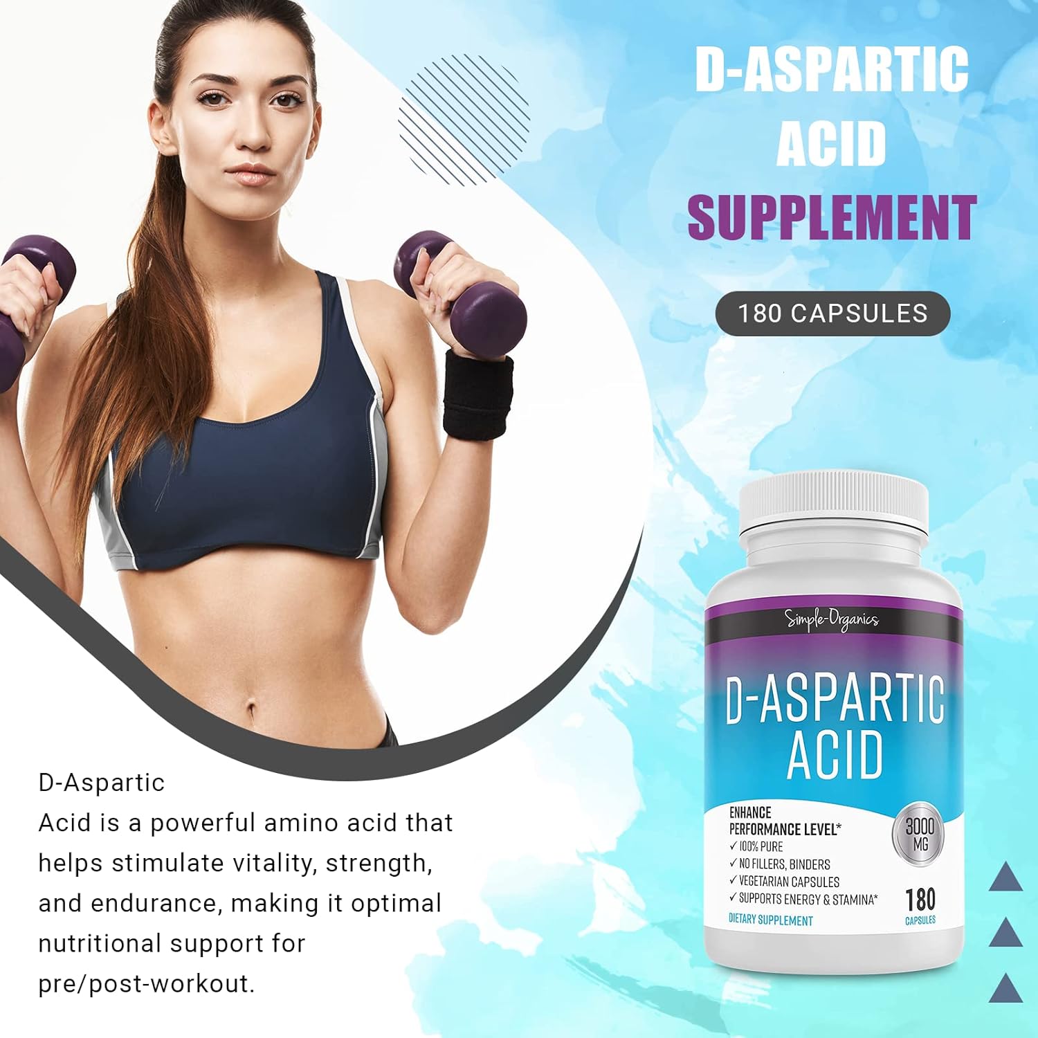 Organic D-Aspartic Acid Supplement - 3000mg per Serving - Energy Support - Gluten-Free - Vegan Capsules - No Fillers - Espot.com.au