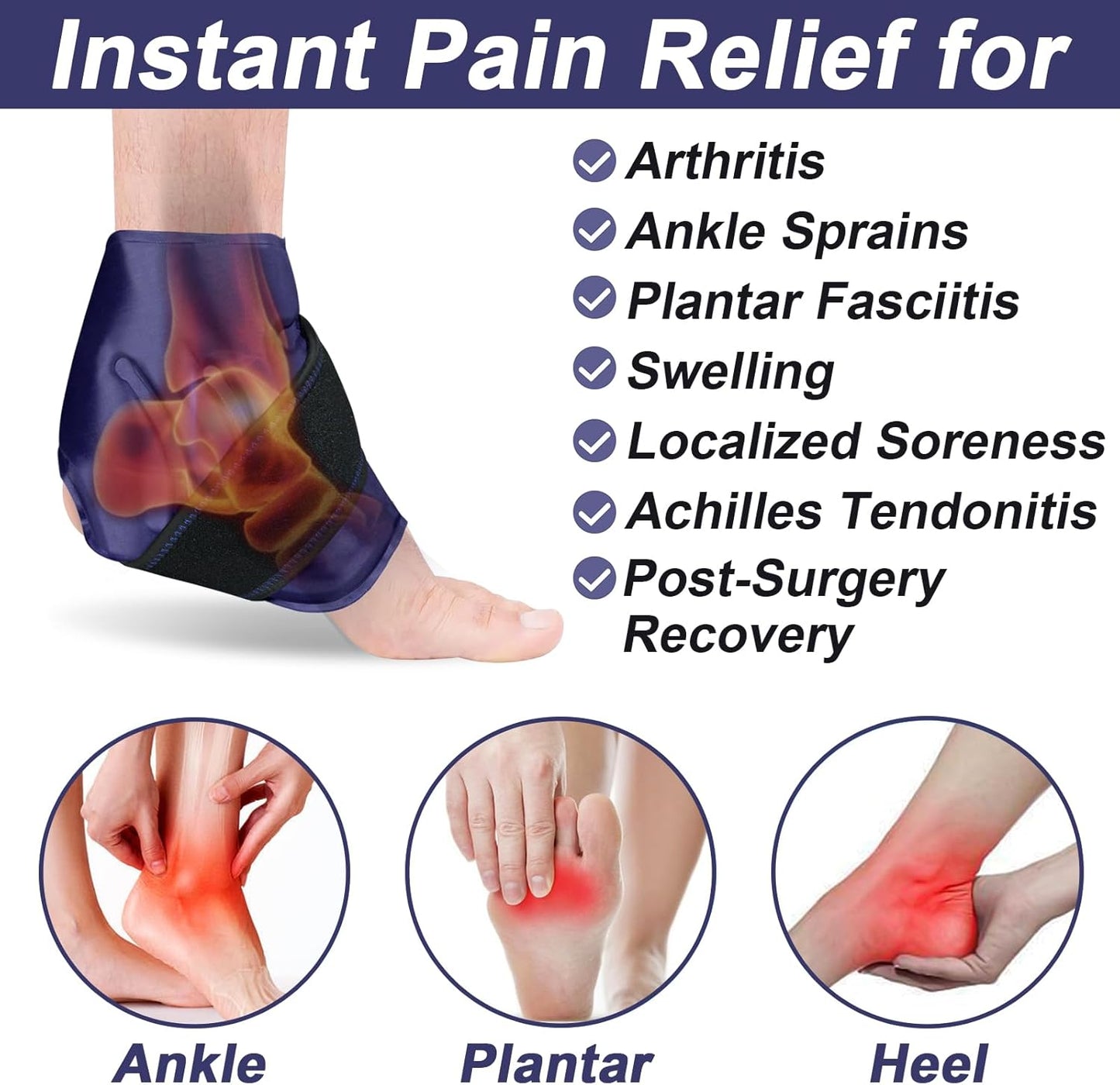 AiricePac 2 Ankle Ice Pack Wrap - Reusable Cold Compress for Swelling, Injuries, Pain Relief - Sprains, Achilles, Tendonitis, Plantar Fasciitis - Blue - Espot.com.au