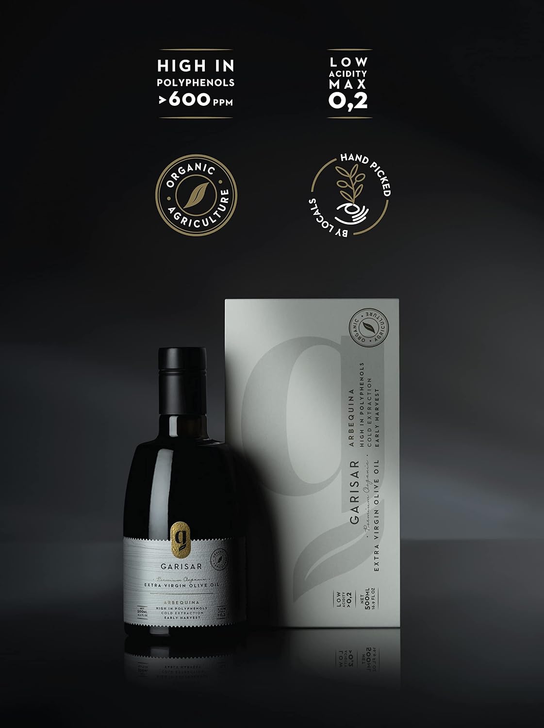Organic Garisar Arbequina Olive Oil - Premium Extra Virgin, High Polyphenol (>600 ppm), Low Acidity (0.2%), Cold Pressed, NYIOOC Gold Medal Winner - 1 Pack - Espot.com.au