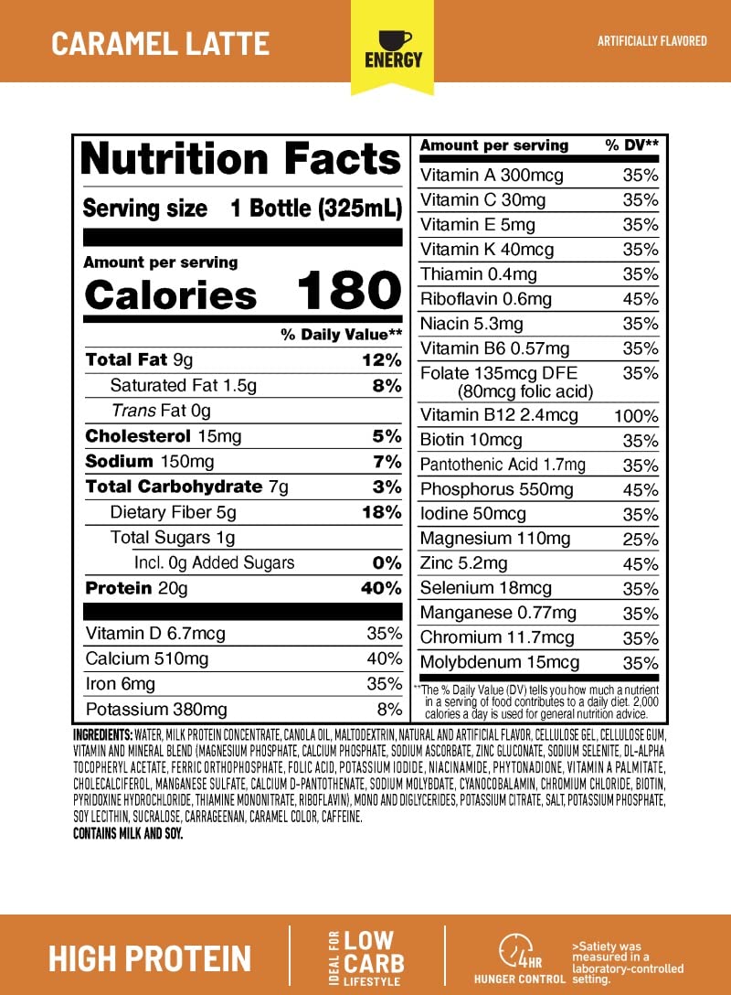 SlimFast Advanced Energy Caramel Latte Shake - High Protein Meal Replacement Drink - 4 Pack, 11 fl. oz. Bottles - Boost Energy and Weight Loss - On-the-Go Nutrition - Packaging May Vary - Espot.com.au