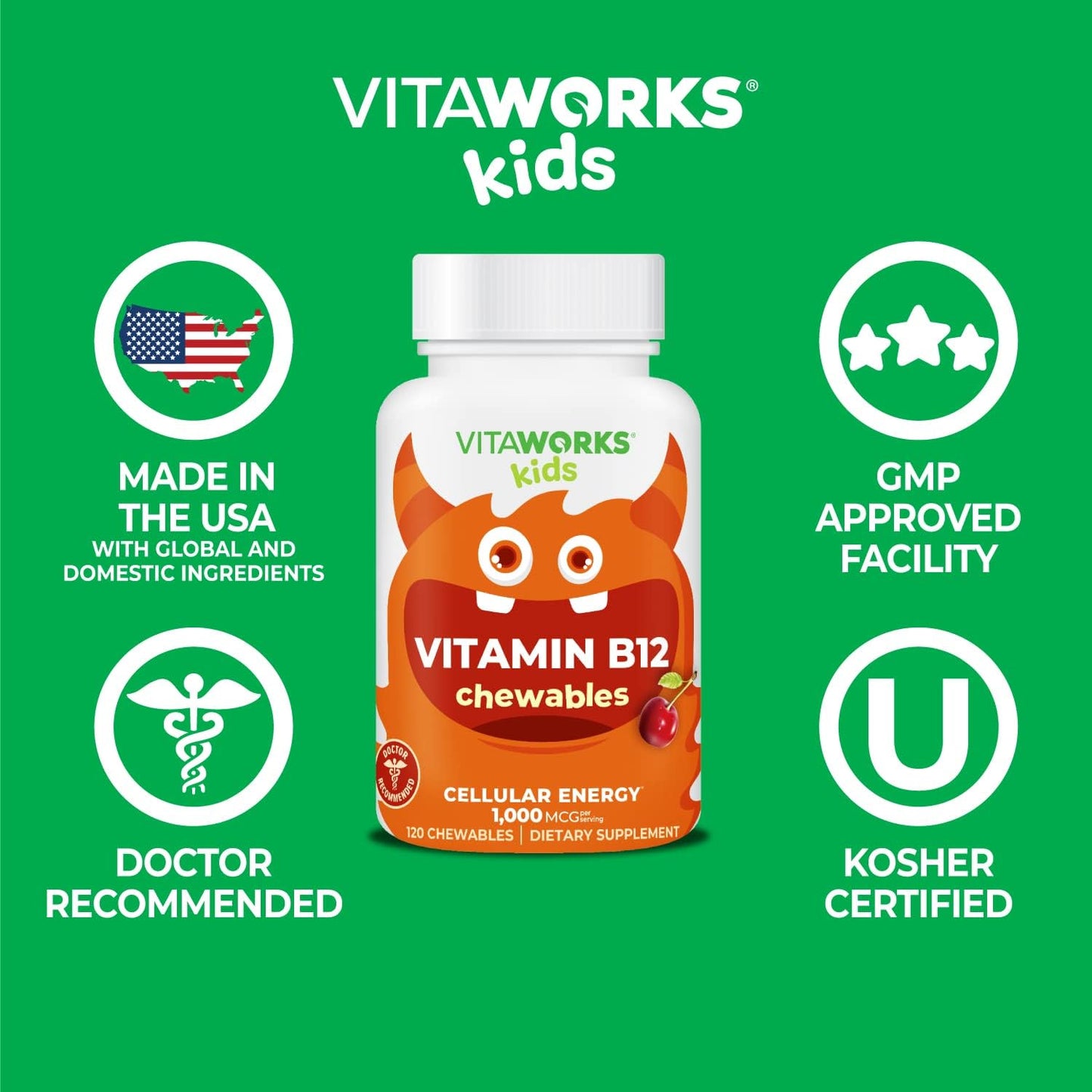 vitaworks-kids-vitamin-b12-chewable-tablets---natural-cherry-flavor---vegan-gmo-gluten-free---1000mcg---120ct---energy-cellular-support-for-children-6
