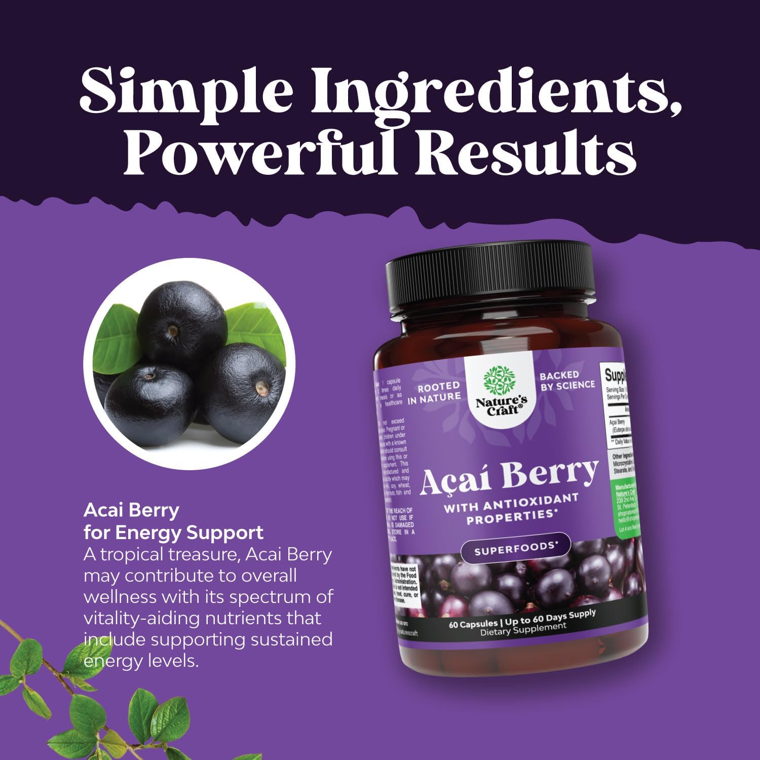 Acai Berry Capsules Antioxidant Supplement for Brain and Heart Health Boost - Natures Craft Acai Berry Cleanse Superfood Capsules for Natural Energy and Memory Support - Espot.com.au