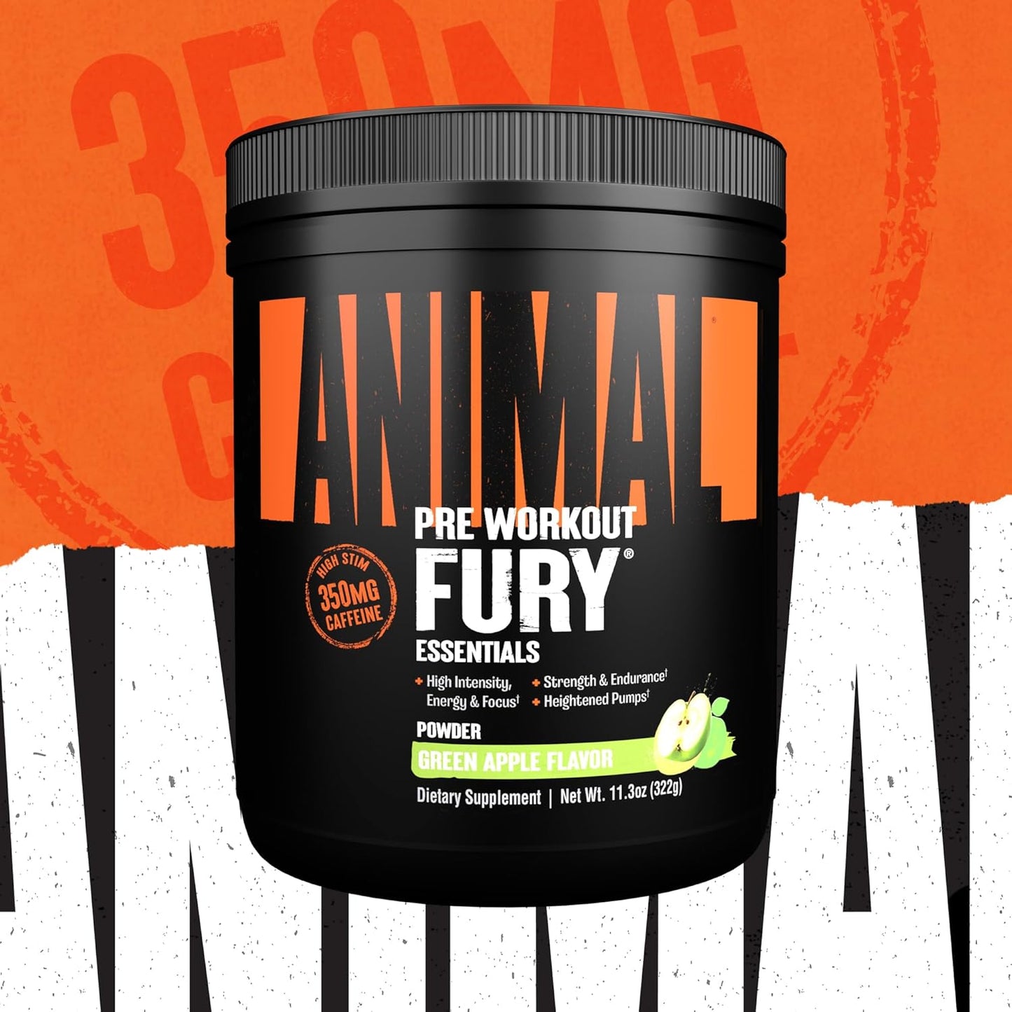 Animal Fury Pre Workout Powder - Energy and Focus Supplement with BCAAs, Caffeine, and Beta-Alanine for Enhanced Performance - Green Apple Flavor - 20 Servings - Espot.com.au