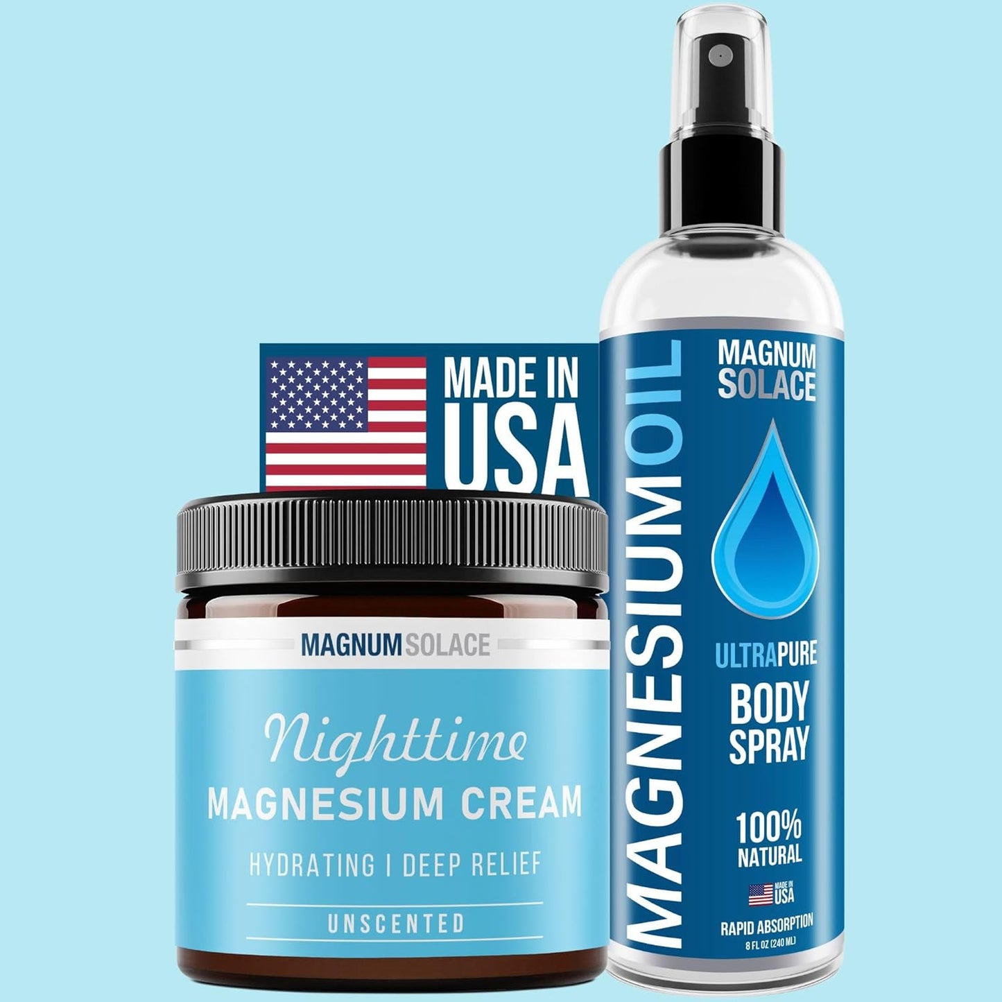 2 Pack of Magnum Solace Pure Magnesium Spray and Cream for Ultimate Relaxation and Muscle Relief - Espot.com.au