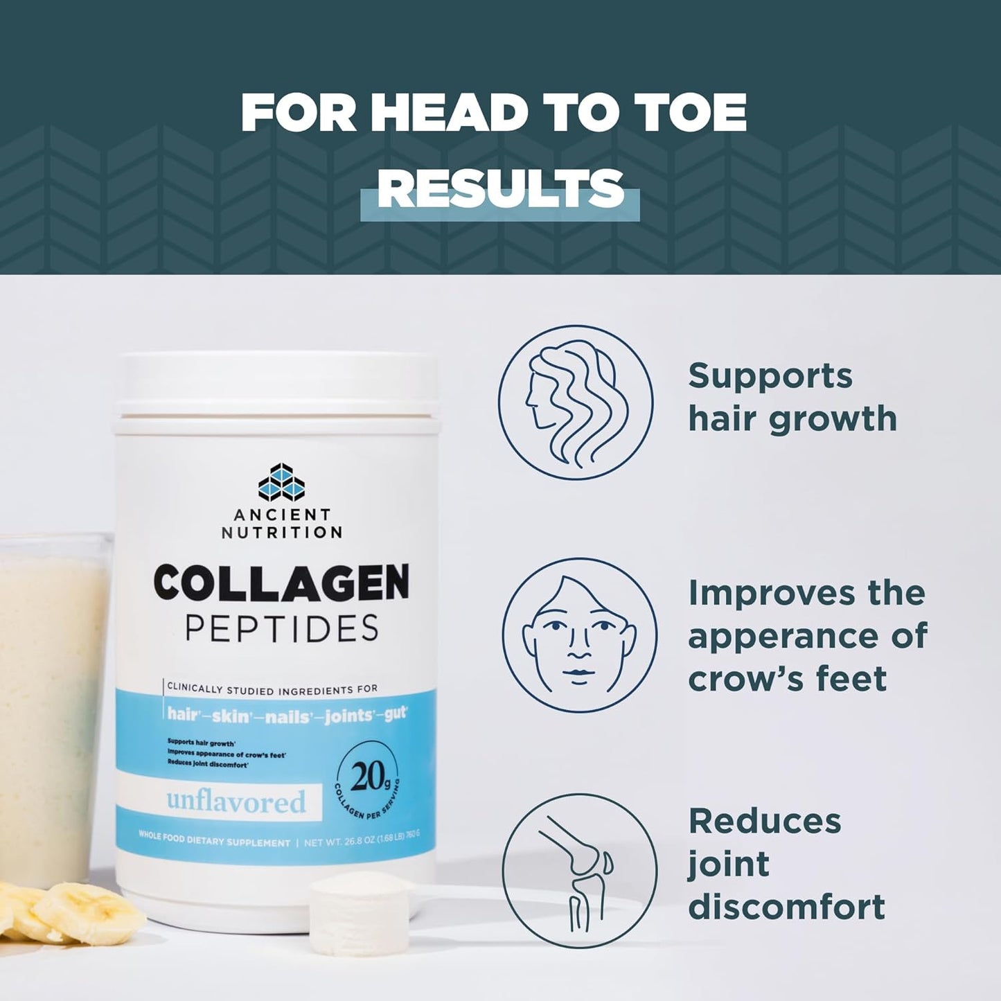 Ancient Nutrition Collagen Peptides and Multi Collagen Protein Powder Bundle - Unflavored, 14 Servings and 45 Servings respectively - Espot.com.au