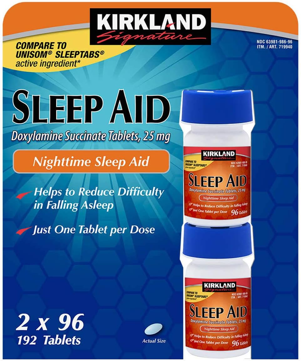 kirkland-signature-doxylamine-succinate-25mg-nighttime-sleep-aid-tablets---192-tablets-total-2-x-96-tablets-1