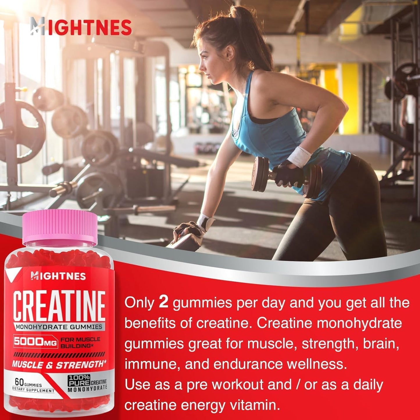 Organic Vegan Creatine Gummies with Taurine & Vitamins - 5000mg Pre-Workout for Maximum Strength, Muscle, Energy & Focus - Men & Women - 60 Count - Espot.com.au