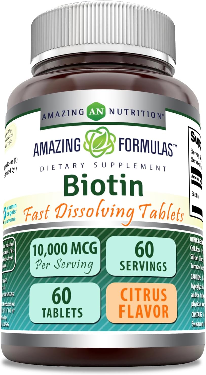 Amazing Nutrition Biotin 10,000 mcg Fast Dissolve Tablets - Non-GMO Gluten Free Supplement - Made in USA - Citrus Flavor - 60 Count - Espot.com.au