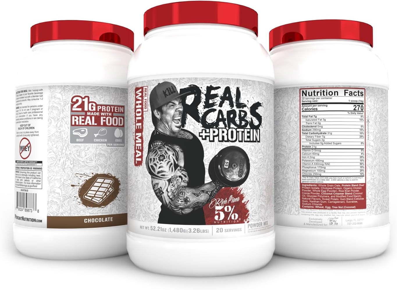 Clean Mass Gainer Protein Powder with Real Carbs + Protein | Rich Piana Real Food Carbohydrate Fuel | Pre & Post-Workout Recovery | 3.2 lb, 20 Servings (Chocolate) - Espot.com.au