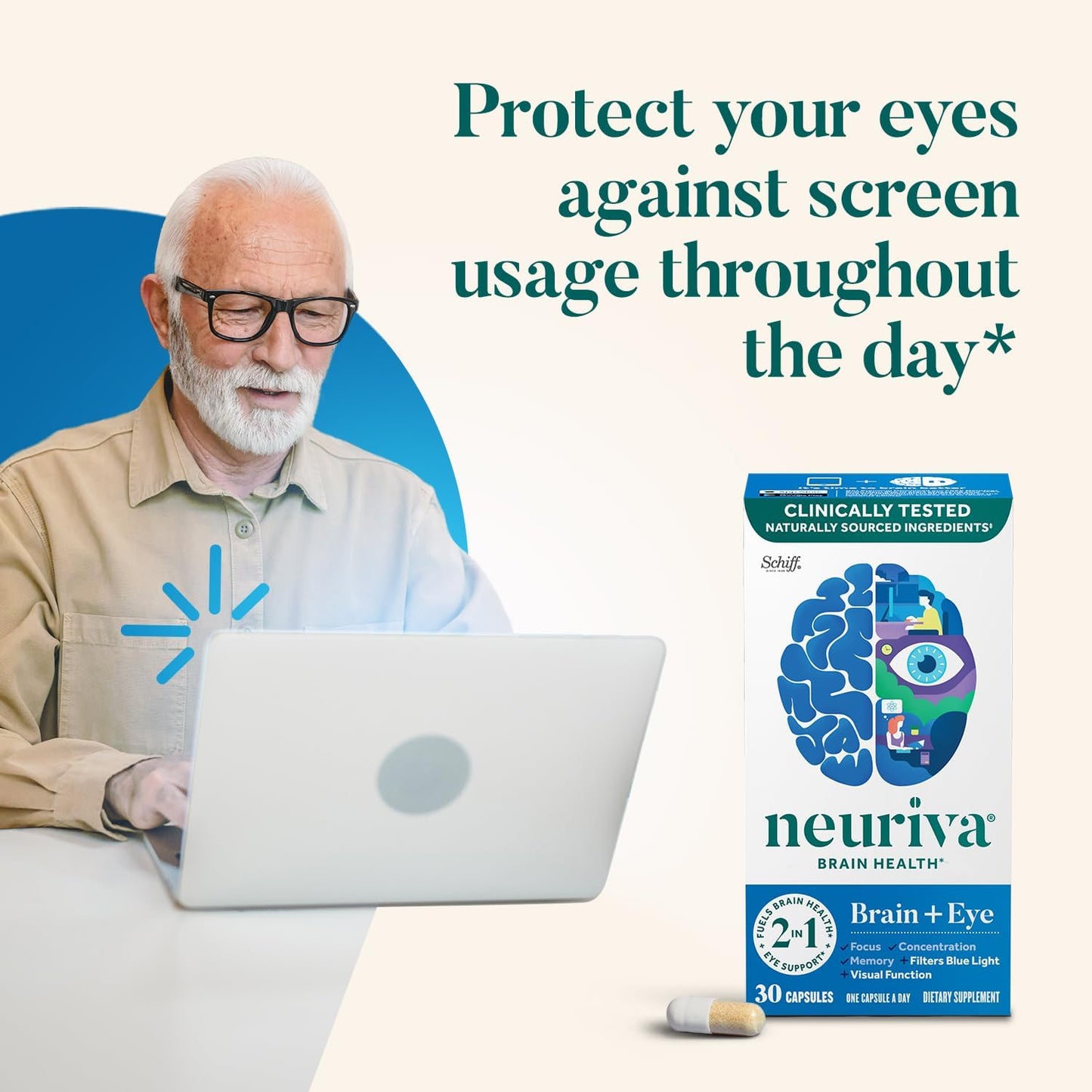 Neuriva Brain and Eye Supplement with Lutein, Vitamins, and Zinc for Memory, Focus, and Eye Health - 30ct Capsules - Espot.com.au