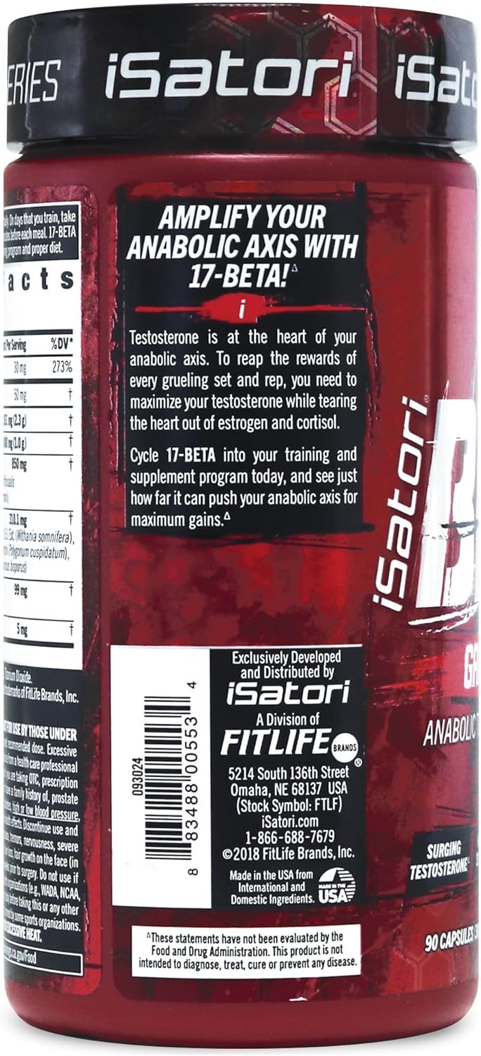 iSatori 17-Beta Testosterone Booster for Men - Muscle Growth & Strength Supplement with DHEA & Fenugreek Seed Extract - 90 Capsules - Espot.com.au