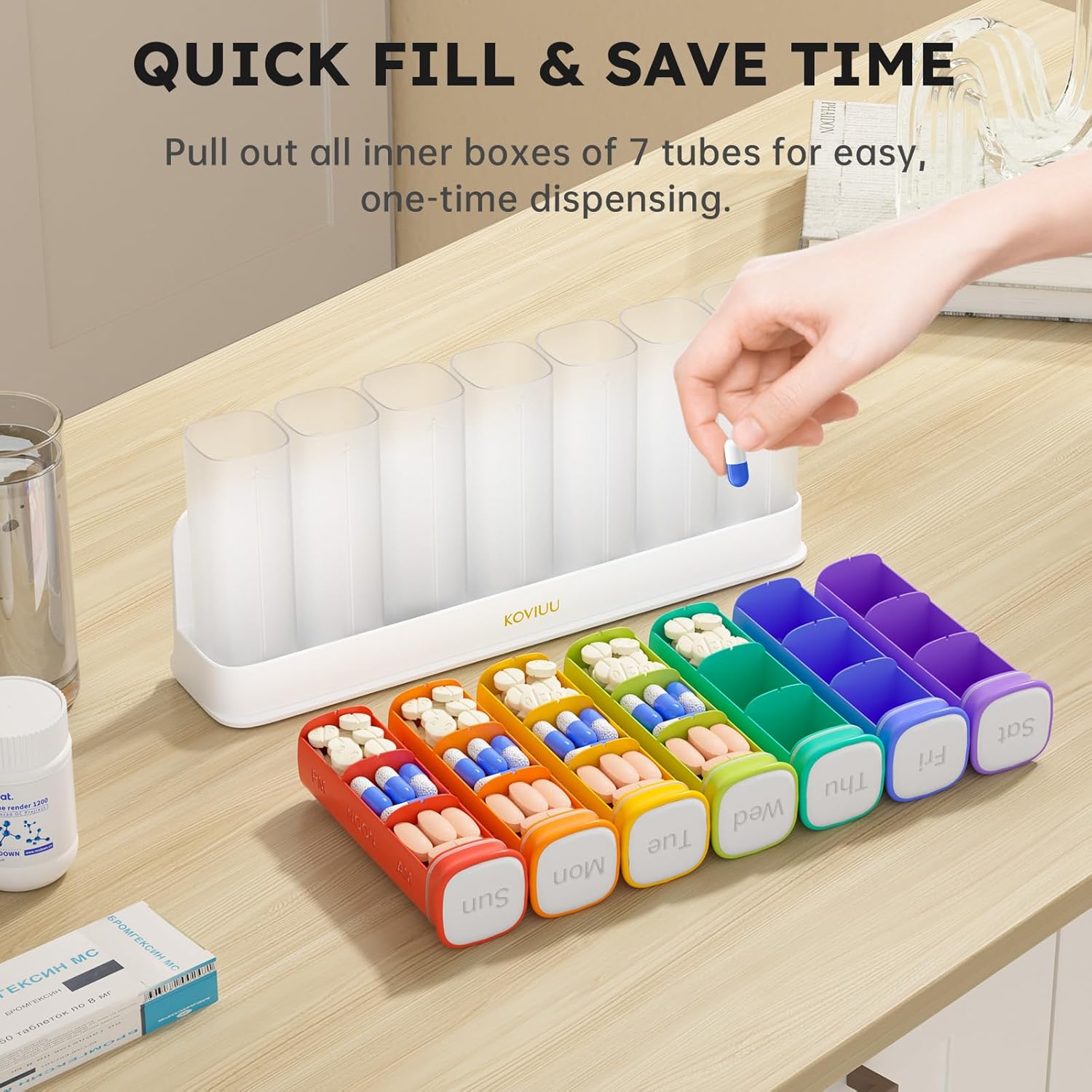 koviuu-weekly-pill-organizer-set---1-time-a-day-black-3-times-a-day-white---pill-case-for-medication-management-6