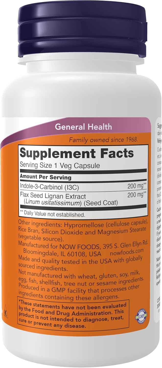 Indole-3-Carbinol 200 mg Capsules with Flax Lignan Extract - 60 Count by NOW Foods