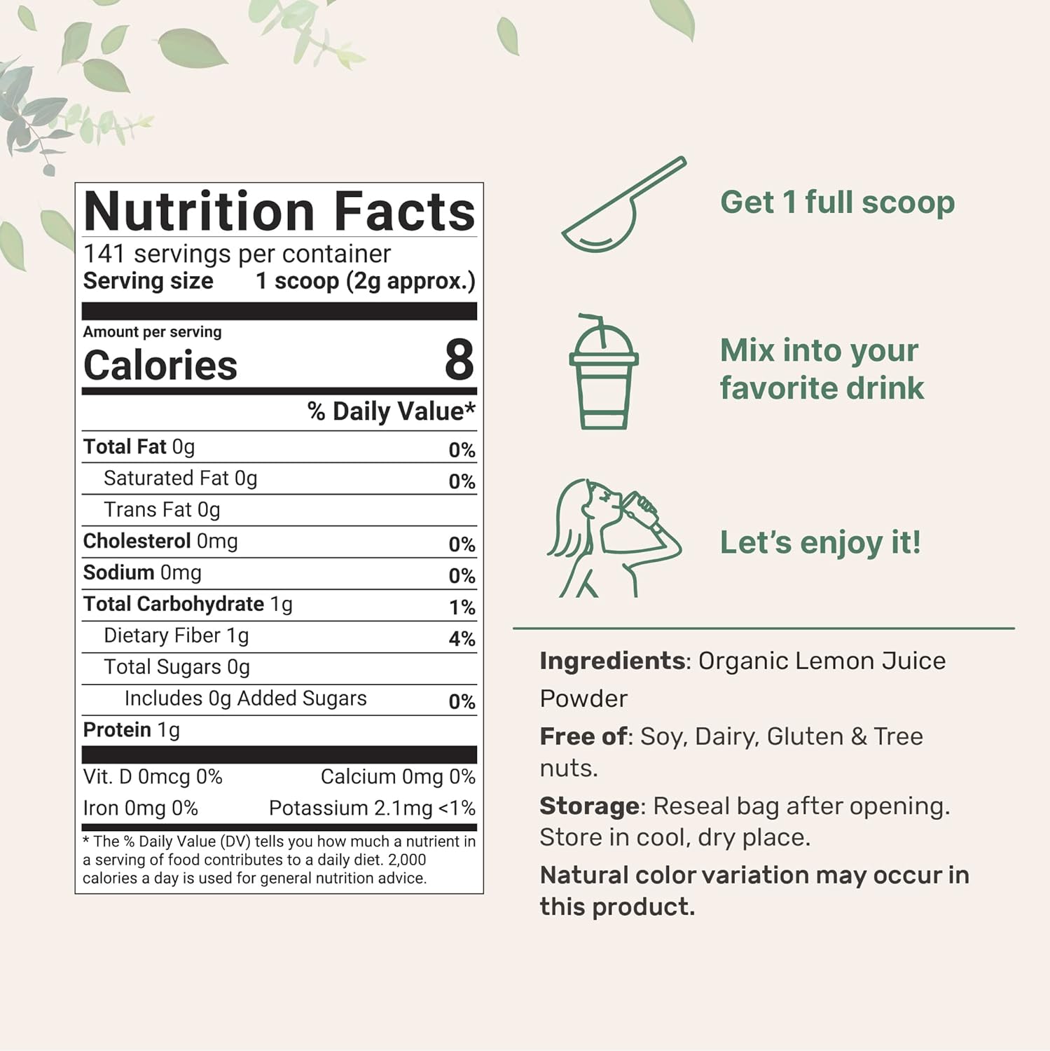 Organic Lemon Juice Powder 10oz - 2 Pack, High in Vitamin C for Immune Support, Great for Drinks & Smoothies, Vegan-Friendly - Espot.com.au