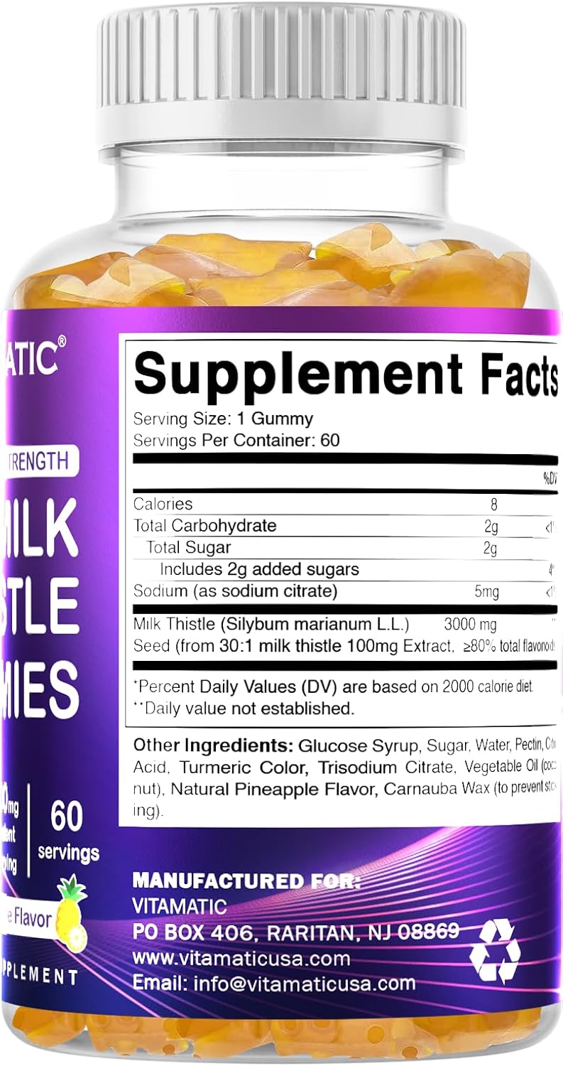 2 Pack Milk Thistle Gummies - 3000 mg Equivalent - Liver Detox & Antioxidant - 80% Silymarin - 60 Pectin Gummies - Espot.com.au