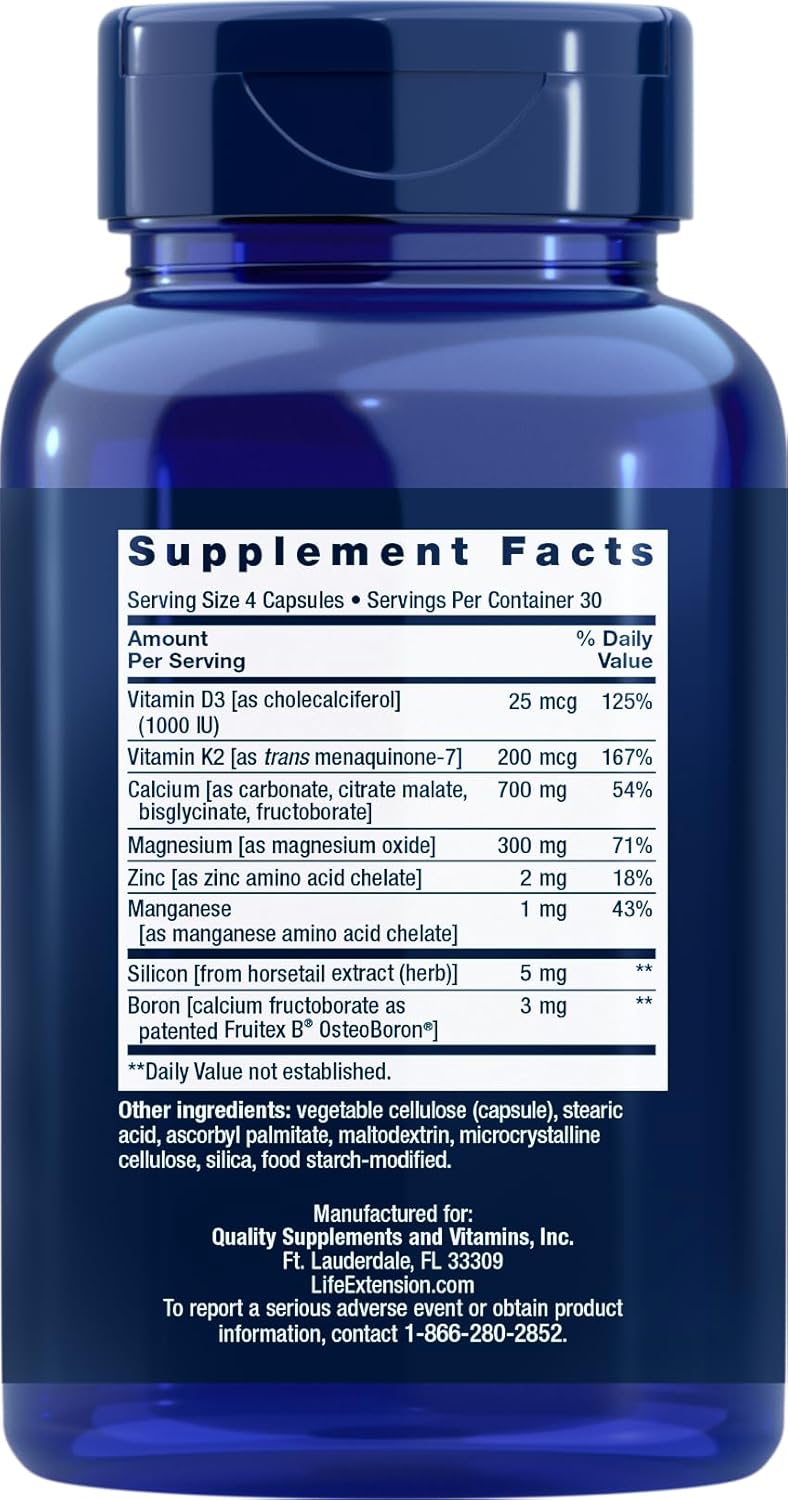 Pack of 3 Life Extension Bone Restore Calcium Supplement with Vitamin K2, 120 Capsules - Bone Health Support and Strength Booster - Espot.com.au